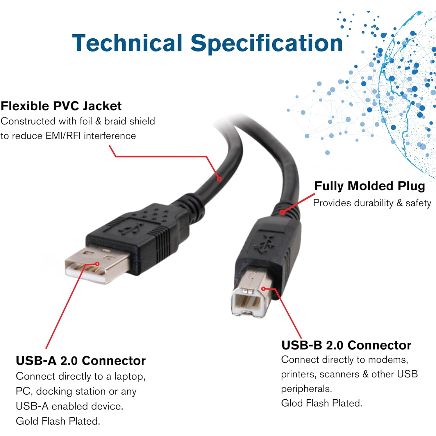 28101 USB Cable - USB 2.0 A Male to B Male Cable for Printers, Scanners, Brother, Canon, Dell, Epson, HP and More,
