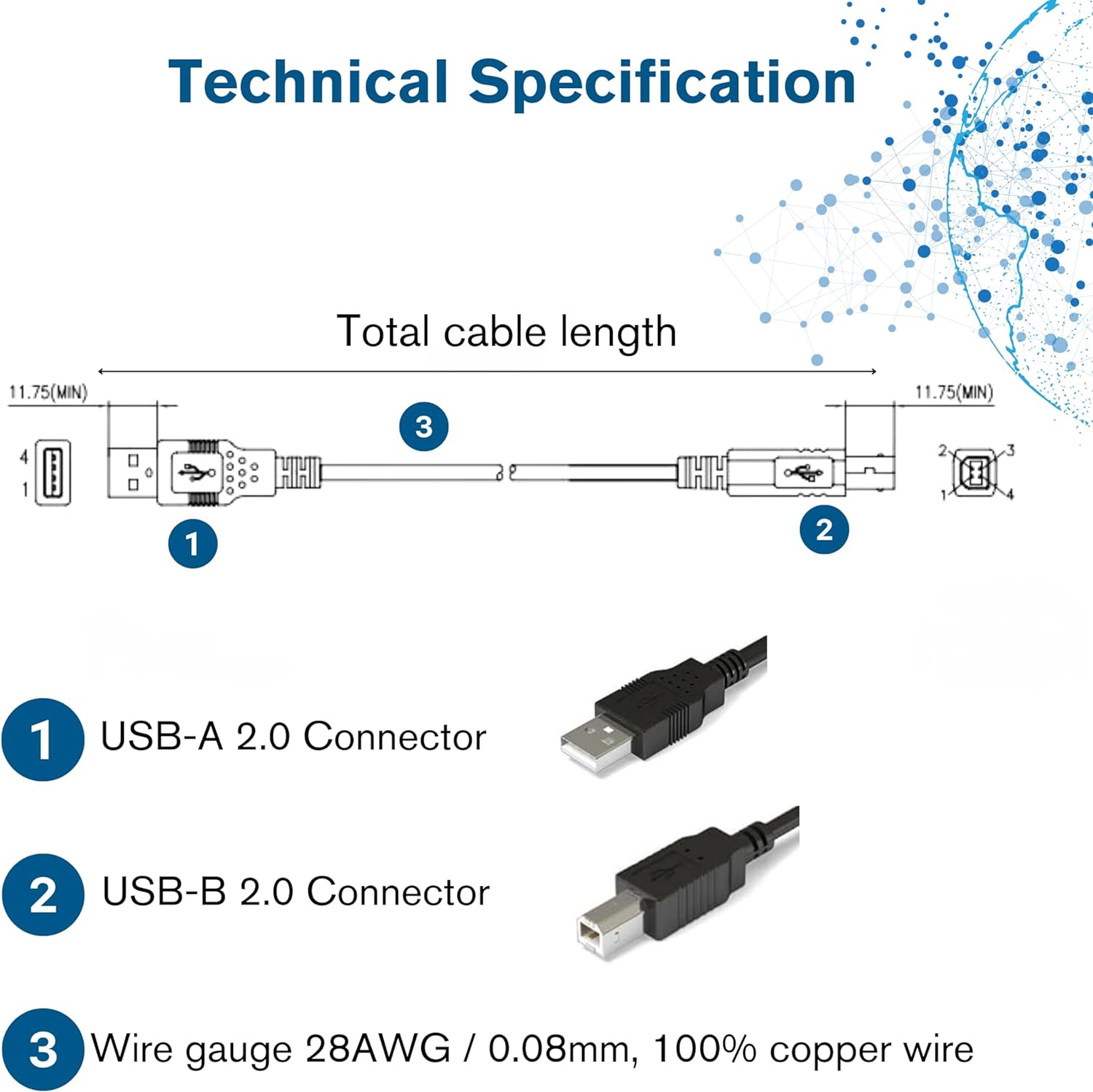 28101 USB Cable - USB 2.0 A Male to B Male Cable for Printers, Scanners, Brother, Canon, Dell, Epson, HP and More,