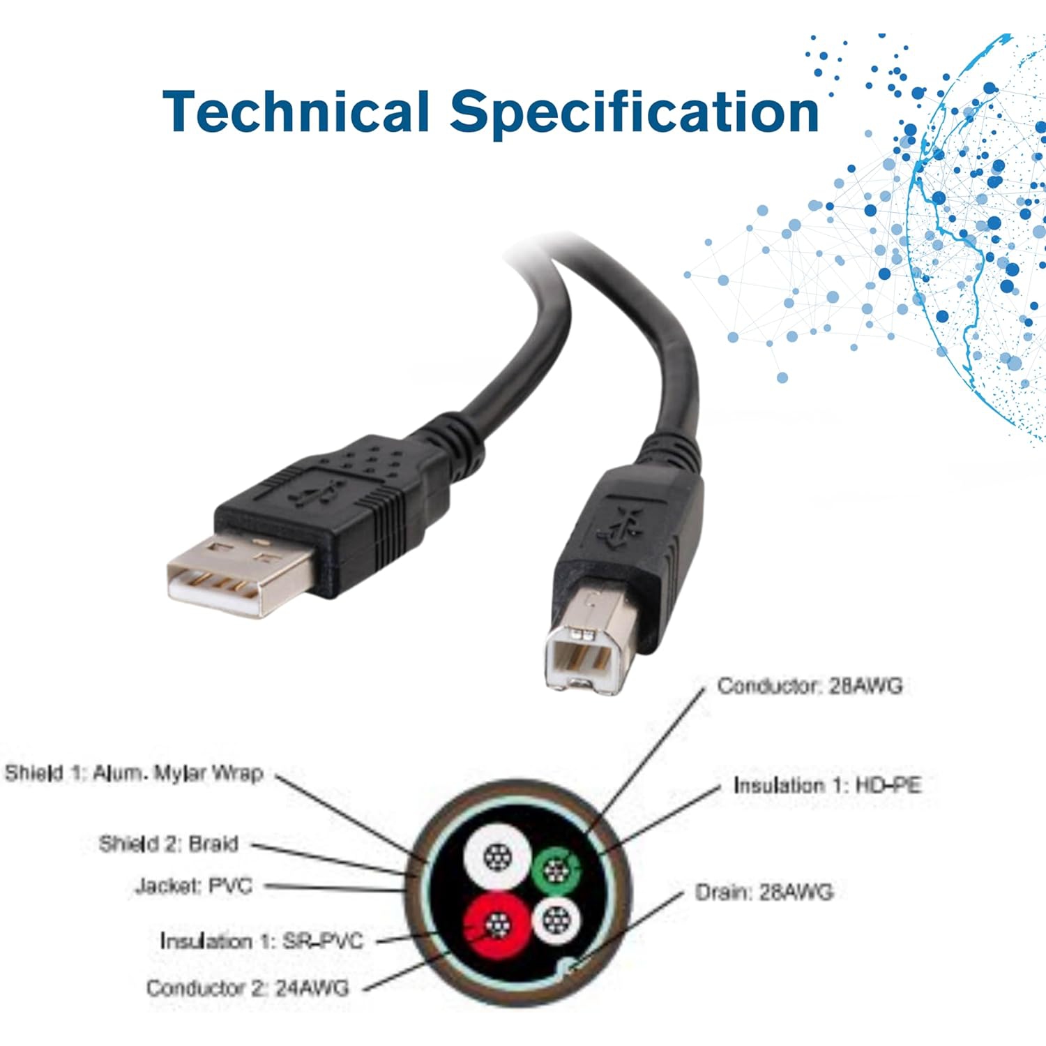 28101 USB Cable - USB 2.0 A Male to B Male Cable for Printers, Scanners, Brother, Canon, Dell, Epson, HP and More,