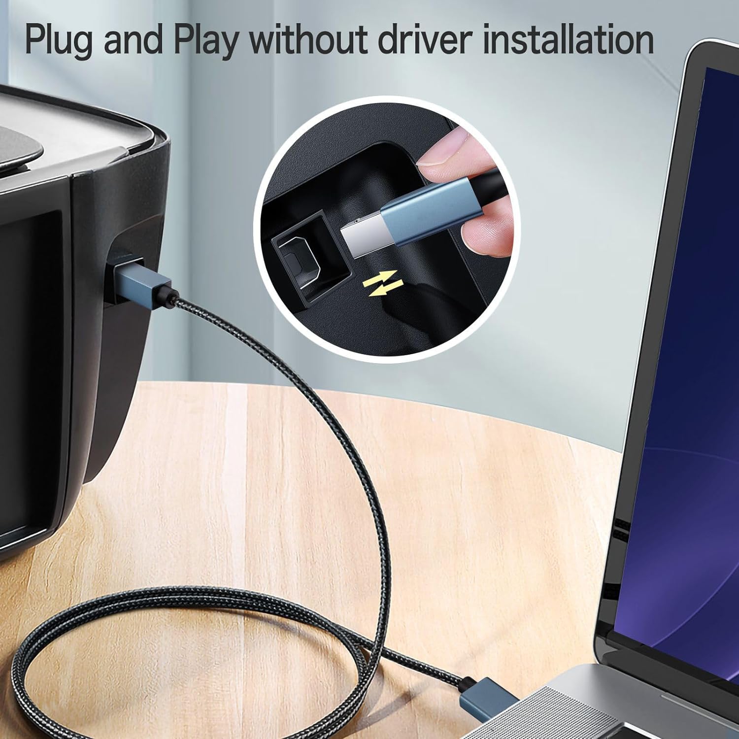 Printer Cable to USB C 2.0 Printer Cable USB-C to USB-B Cable C-Type Male to B-Type Male high-Speed Cable Compatible