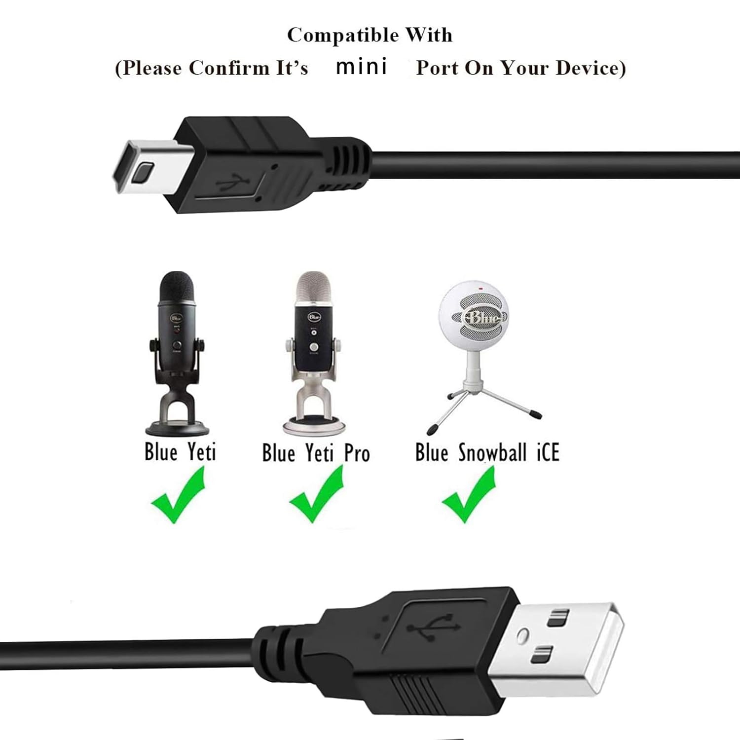 6FT USB Cable Power Cord for Blue Yeti Recording Microphones MIC, Compatible with Garmin GPS Navigator Nuvi 50lmt 52lm