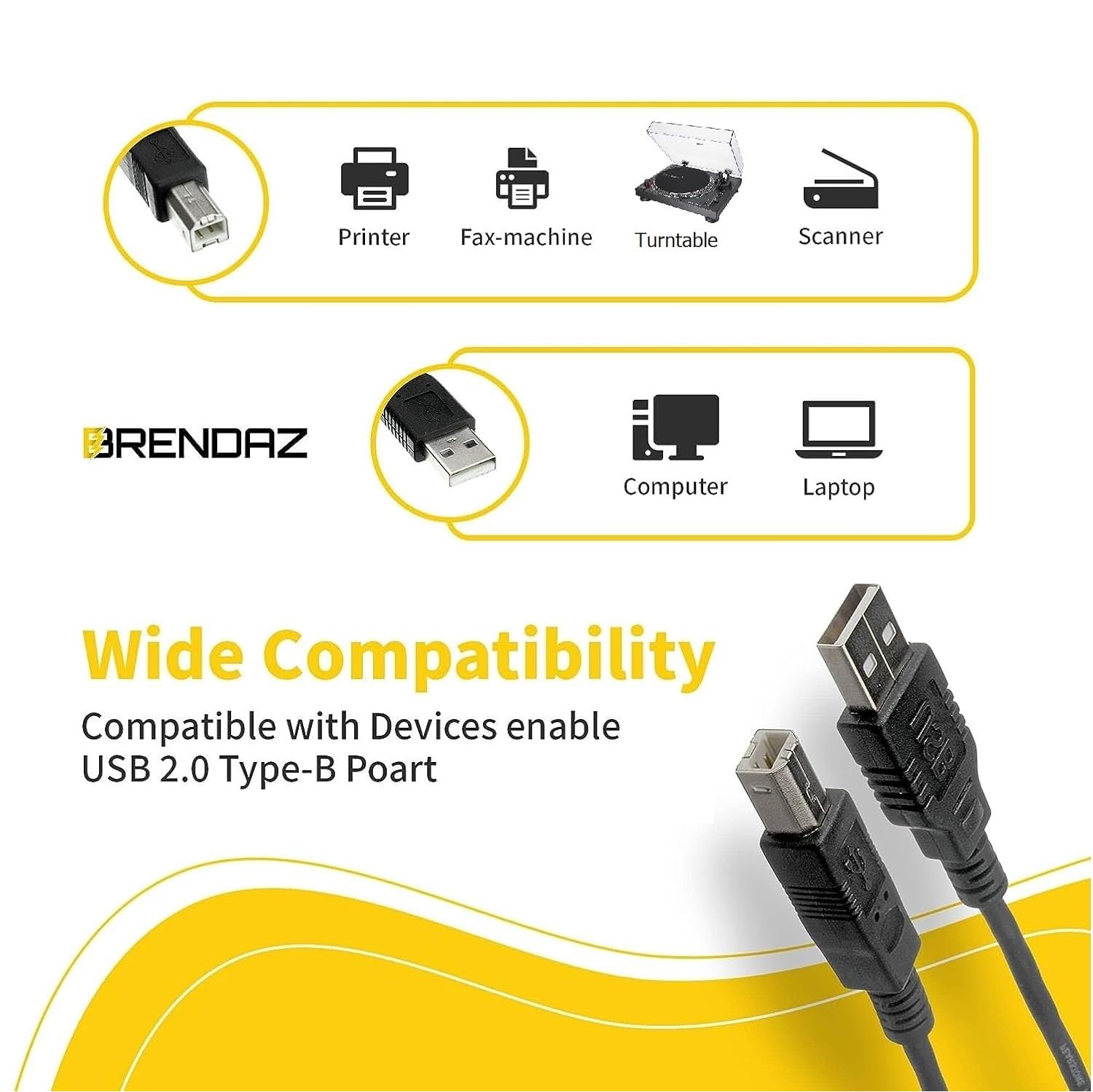 Compatible USB Cable for Epson Expression ET-2750, XP-7100 Inkjet Printer, USB 2.0 Type-A Male to Type-B Male