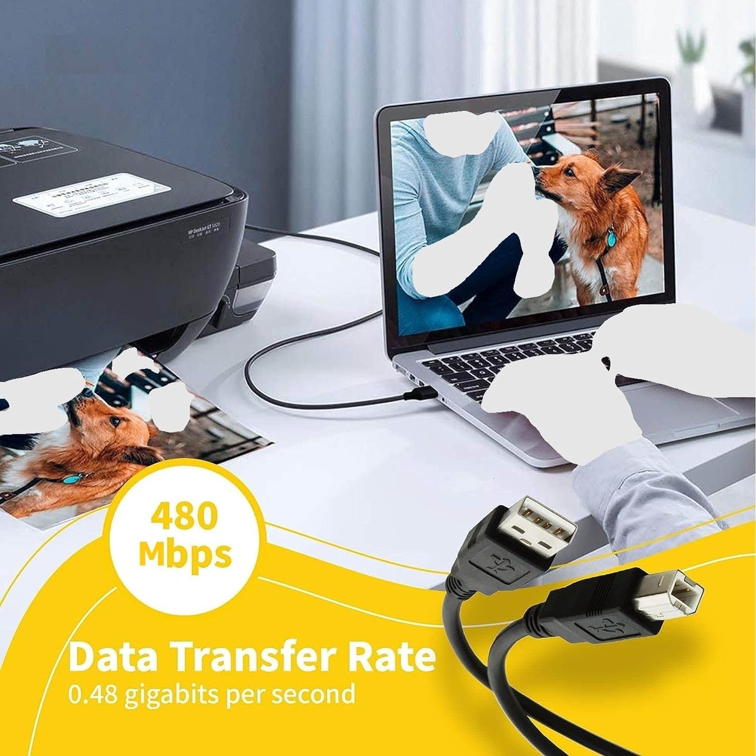 Compatible USB Cable for Epson Expression ET-2750, XP-7100 Inkjet Printer, USB 2.0 Type-A Male to Type-B Male