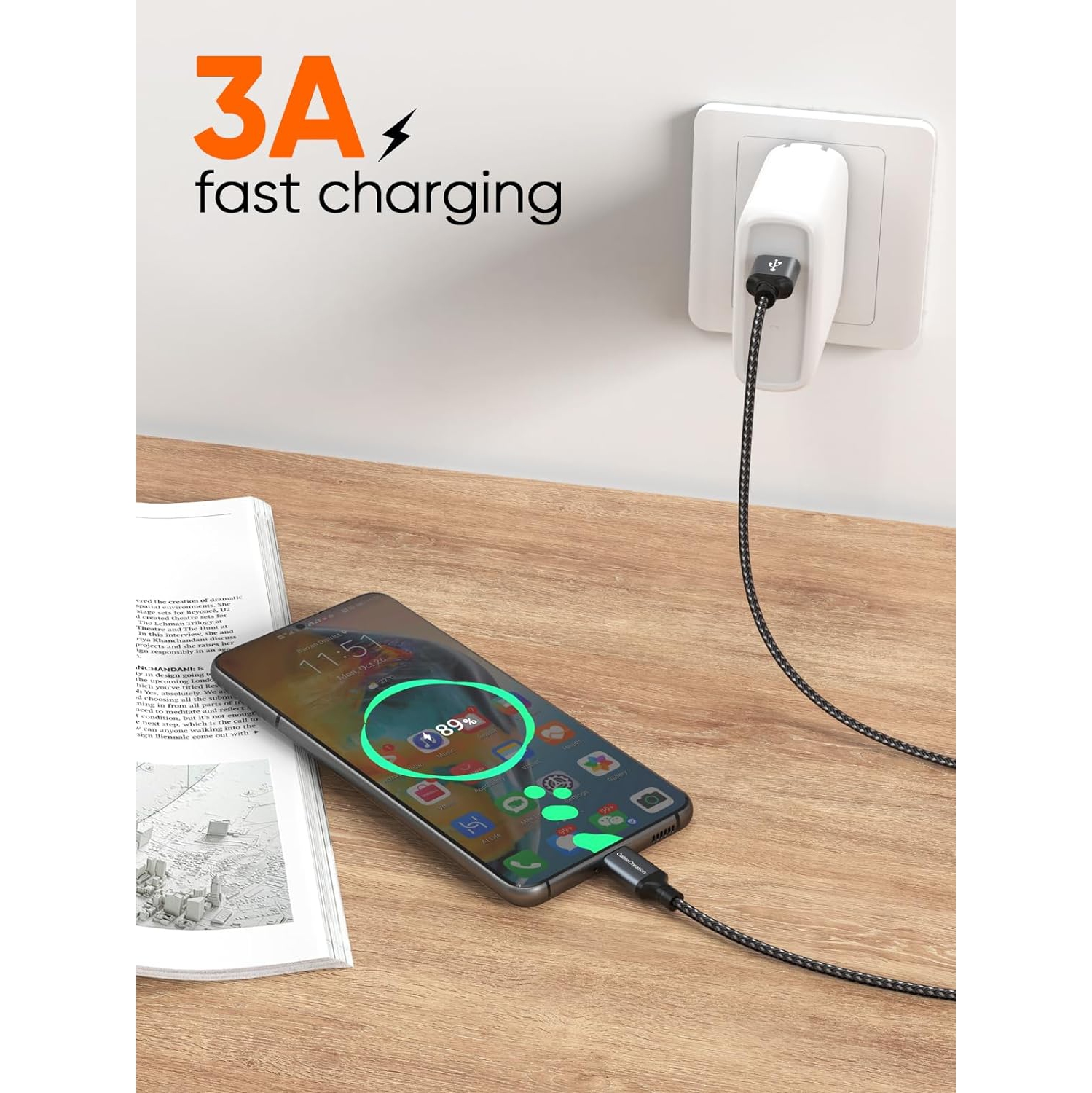 USB to USB C Cable 1.6 Feet, USB Male to USB C Male Cable 3A Fast Charging Cable, USB A to USB C Cable