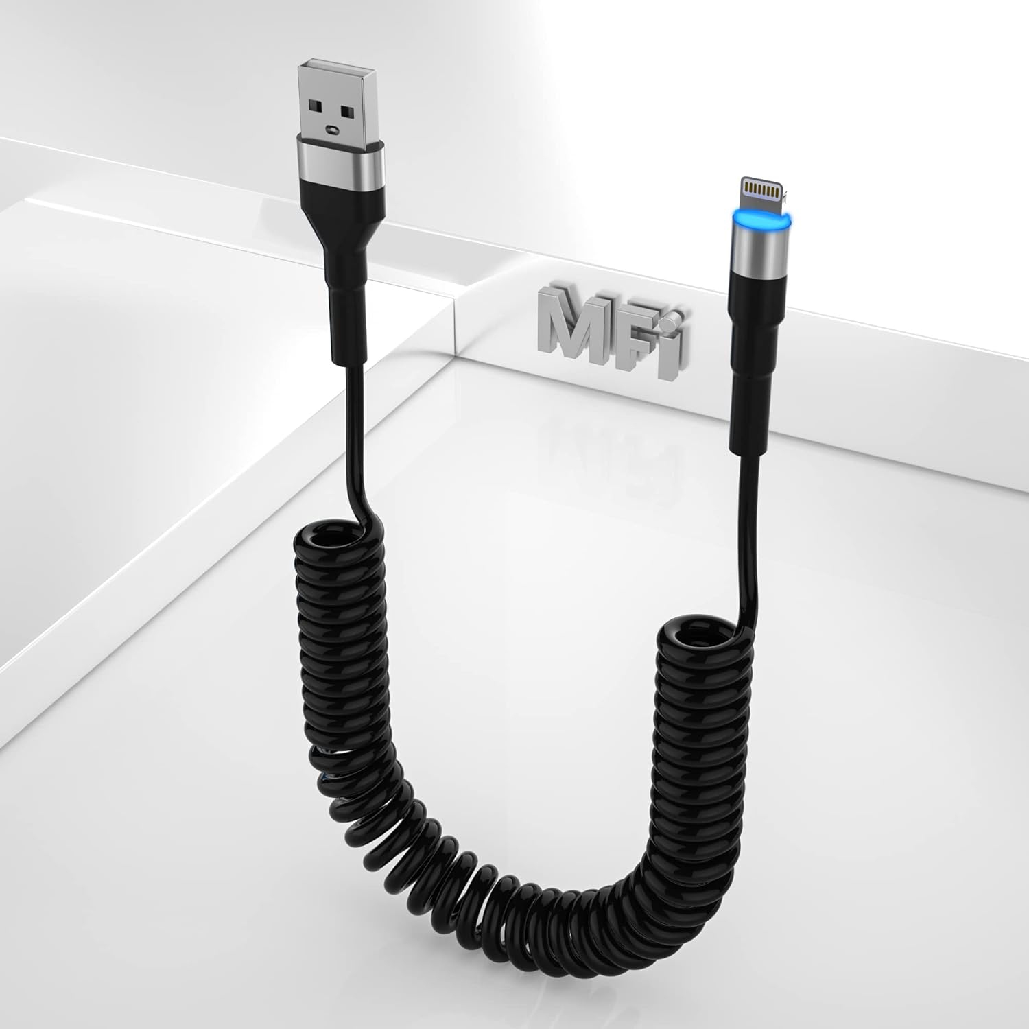 Cable Iphone Spirale Pour Apple Carplay[Certifié Mfi],Cable Iphone