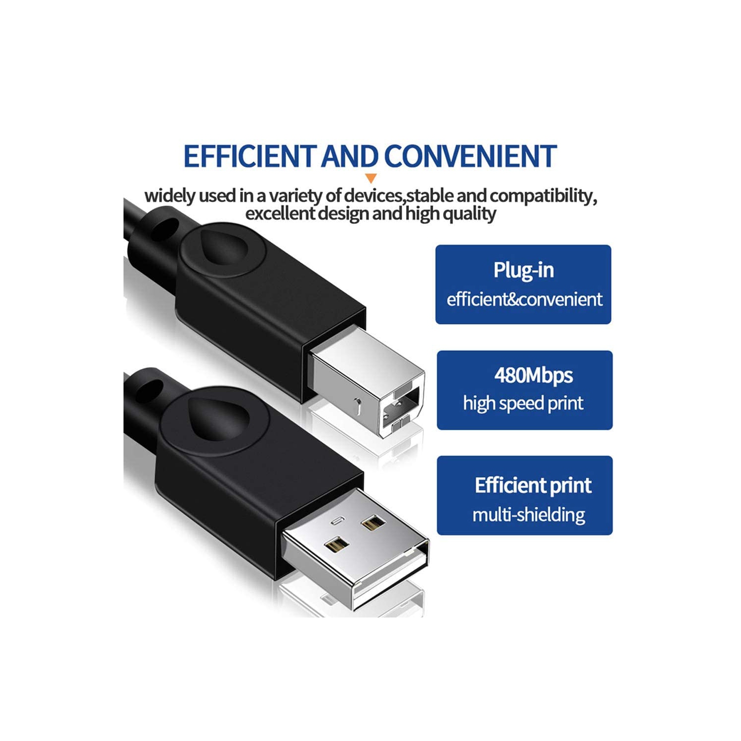 Câble d'imprimante, câble USB 2,0&nbsp;A mâle vers B mâle câble USB type B câble de numériseur pour imprimantes comme Canon, Epson, HP