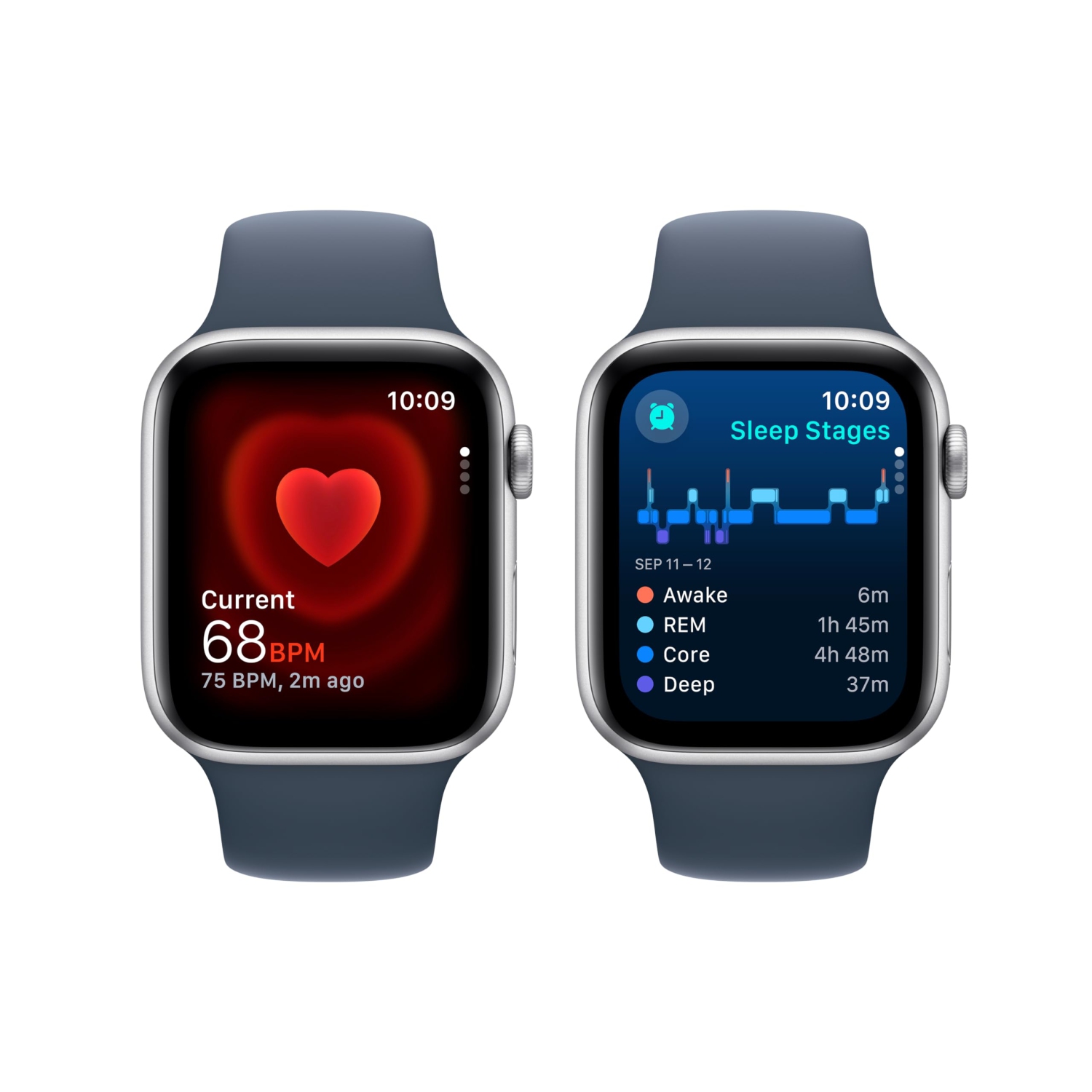 Apple Watch SE [GPS 44mm] Smartwatch with Silver Aluminum Case with Storm Blue Sport Band M/L. Fitness & Sleep Tracker, Crash Detection, Heart Rate