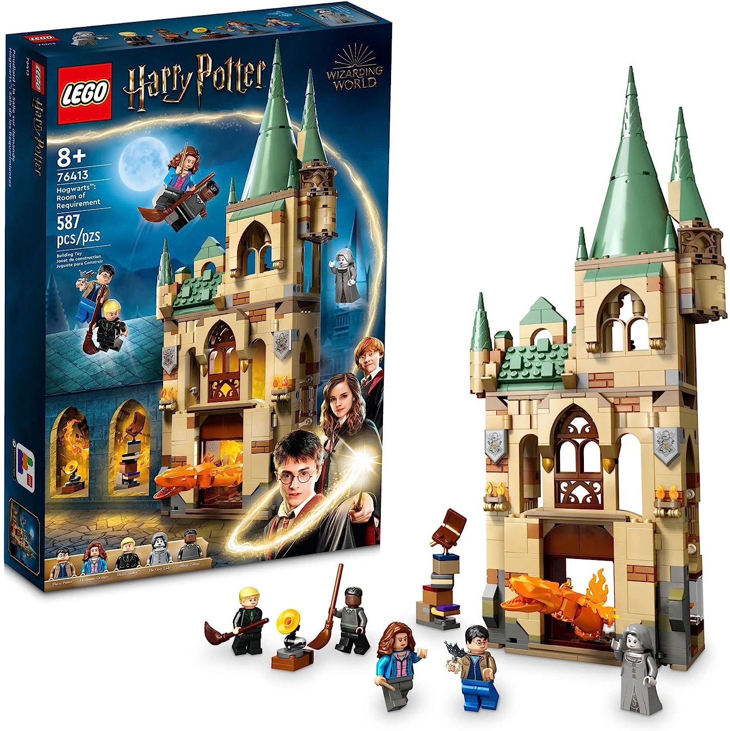 LEGO Harry Potter Hogwarts: Room of Requirement Building Castle Building Toy from Harry Potter Movie, Harry, Hermione and Ron Mini Figures, Wands, Fire Serpent, and Deathly Hallows