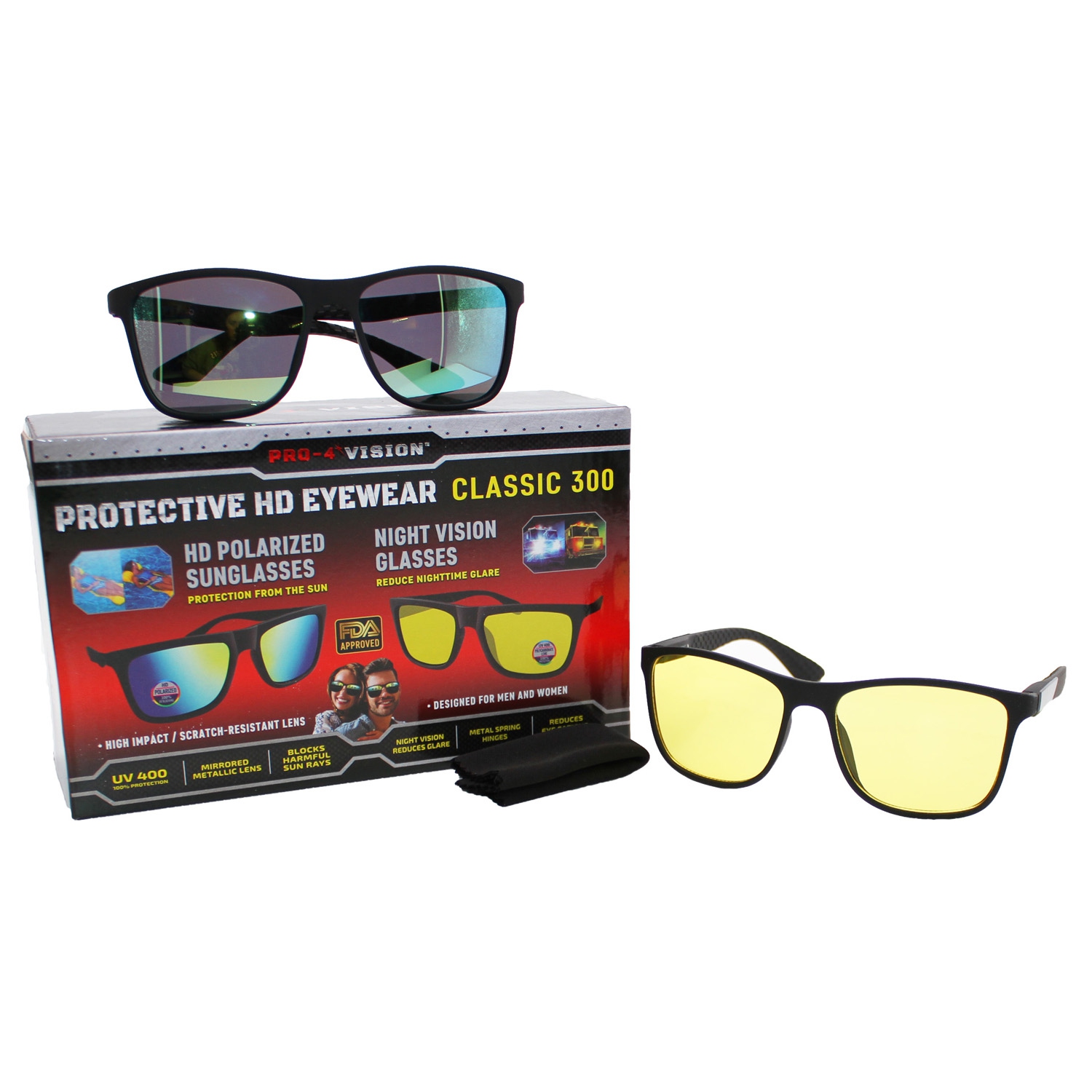 Pro-4 Tactical Classic 300 HD Polarized Eyewear Set, Includes Pair of HD  Polarized Sunglasses & Pair of Reduce Nighttime Glare Glasses