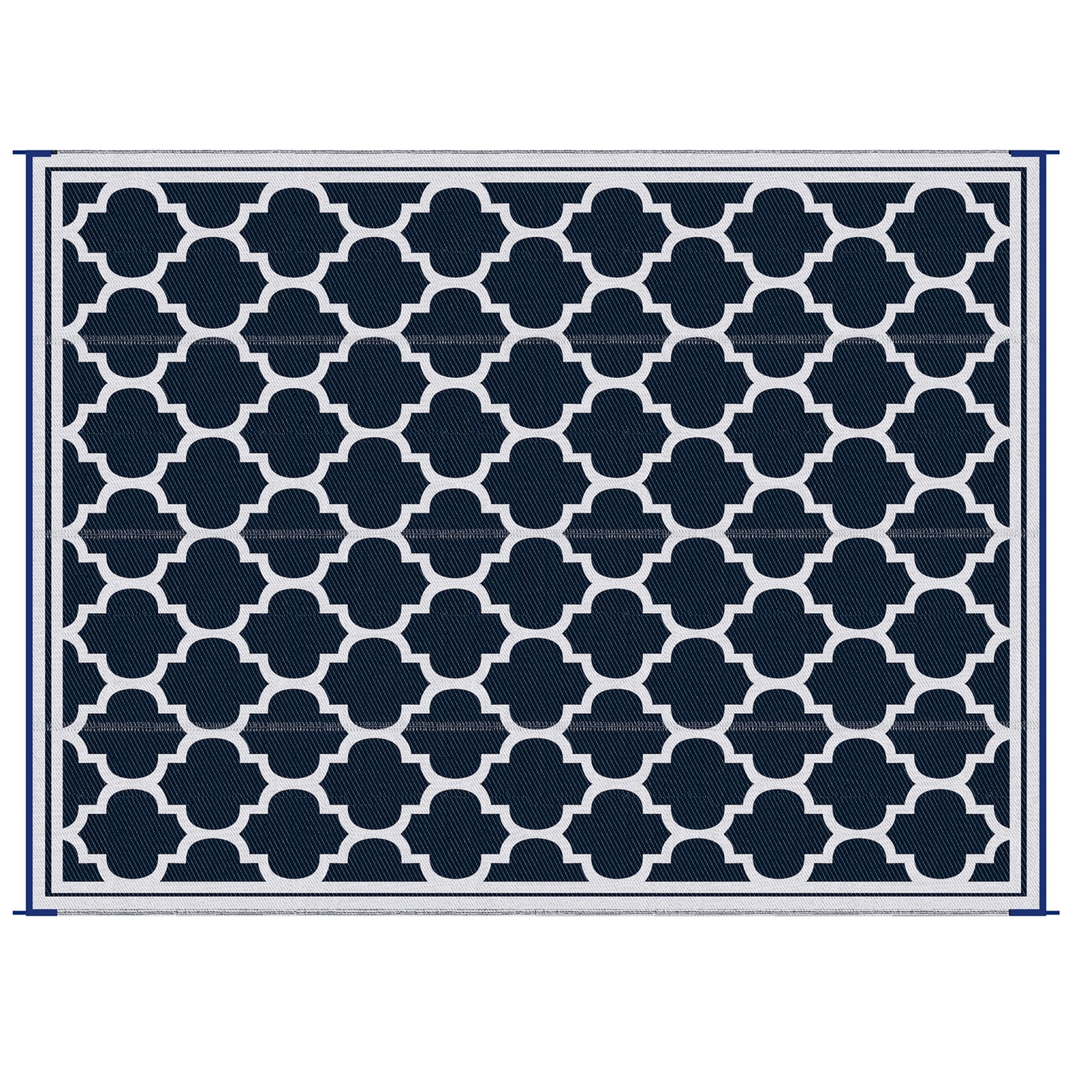 Outsunny Reversible Outdoor RV Rug, 9' x 12' Patio Floor Mat, Plastic Straw Rug for Backyard, Deck, Picnic, Beach, Camping, Dark Blue and White