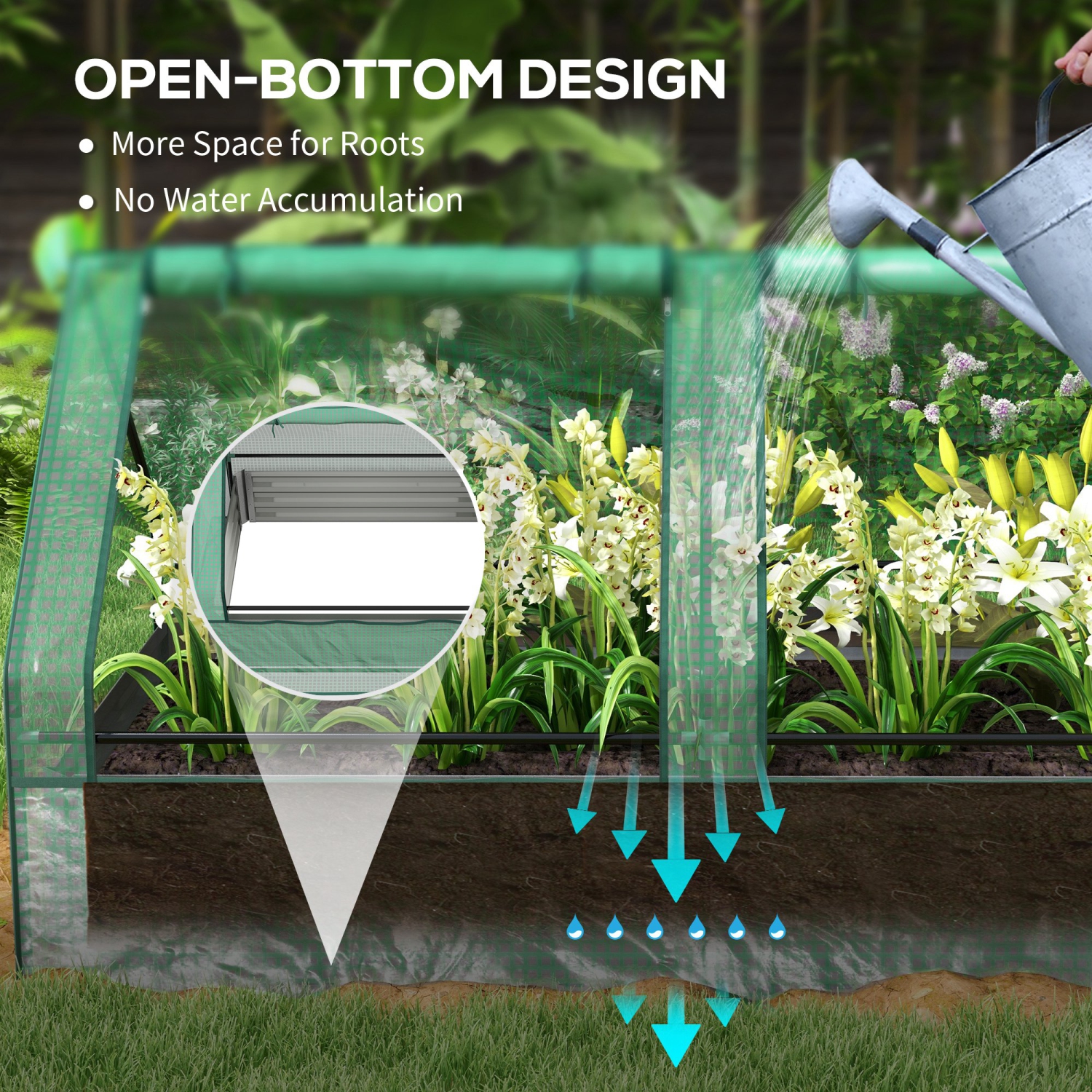 Outsunny 6' x 3' Raised Garden Bed with Mini Greenhouse, Metal Planter Box with 2 Roll-Up Windows for Herbs, Vegetables, Green and Silver