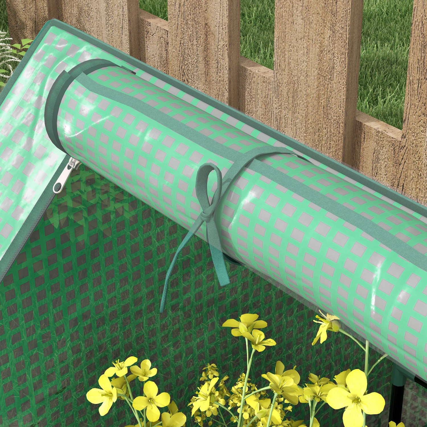 Outsunny 6' x 3' Raised Garden Bed with Mini Greenhouse, Metal Planter Box with 2 Roll-Up Windows for Herbs, Vegetables, Green and Silver