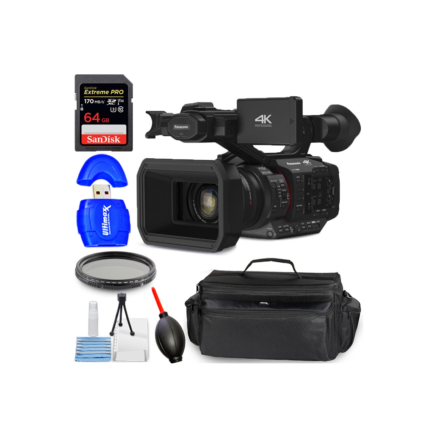 Panasonic HC-X20 4K Mobile Camcorder with Rich Connectivity - 7PC Accessory Kit