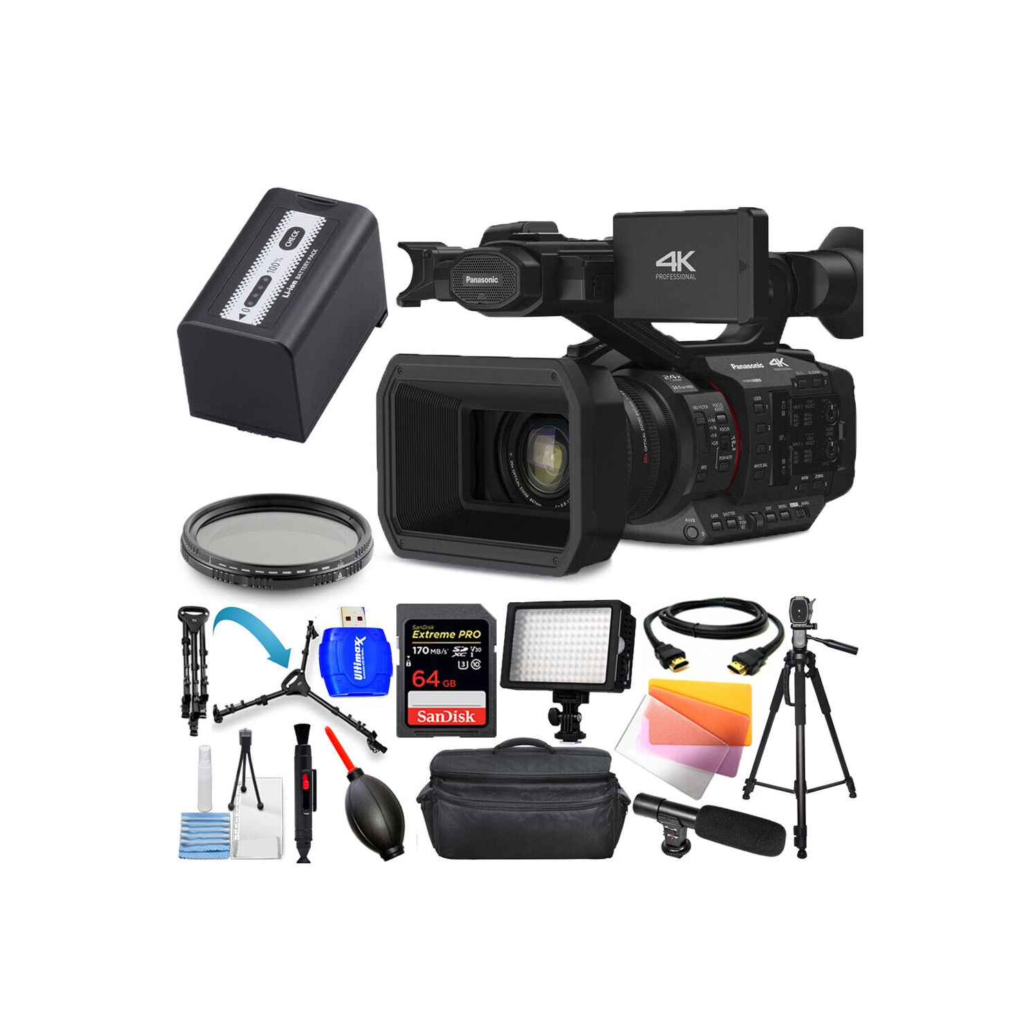 Caméscope mobile HC-X20 4K de Panasonic avec connectivité riche - Trousse d'accessoires 13PC