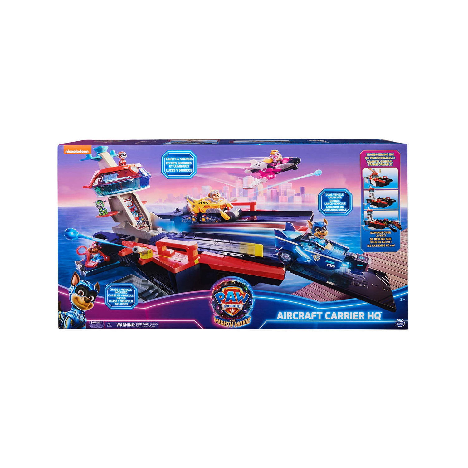 PAW Patrol The Mighty Movie, Aircraft Carrier HQ, with Chase Action Figure and Mighty Pups Cruiser, Kids Toys for Boys & Girls 3+