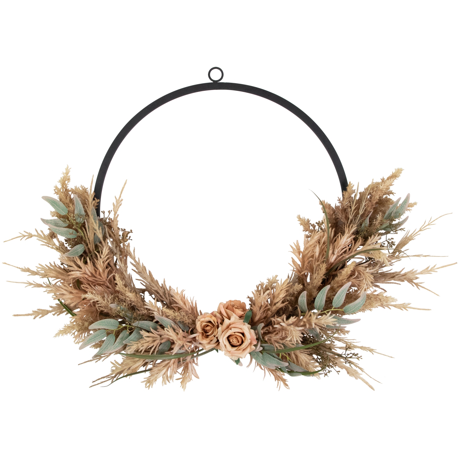 Fall Harvest Pale Rose and Thistle with Foliage Artificial Wreath, 24-Inch, Unlit