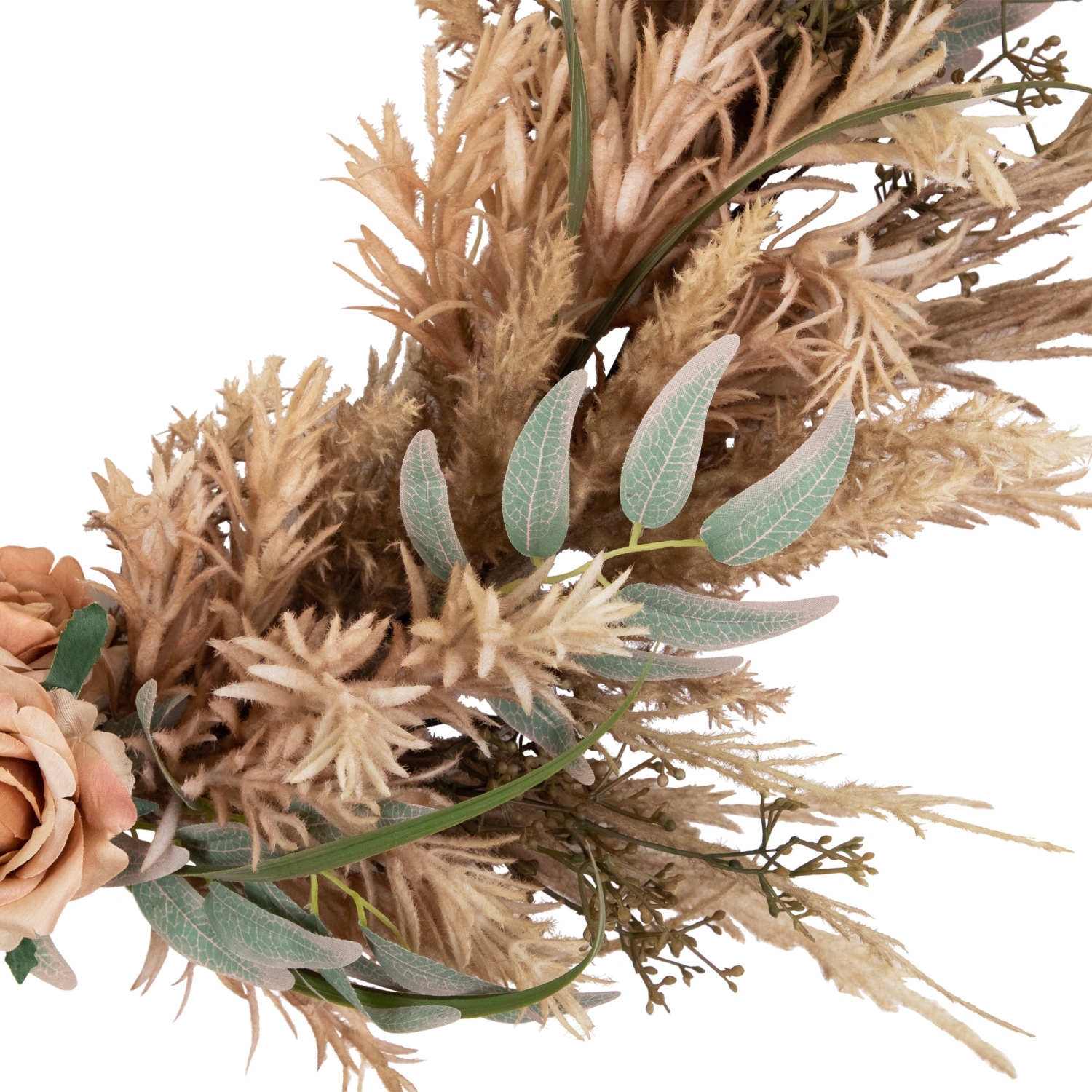 Fall Harvest Pale Rose and Thistle with Foliage Artificial Wreath, 24-Inch, Unlit