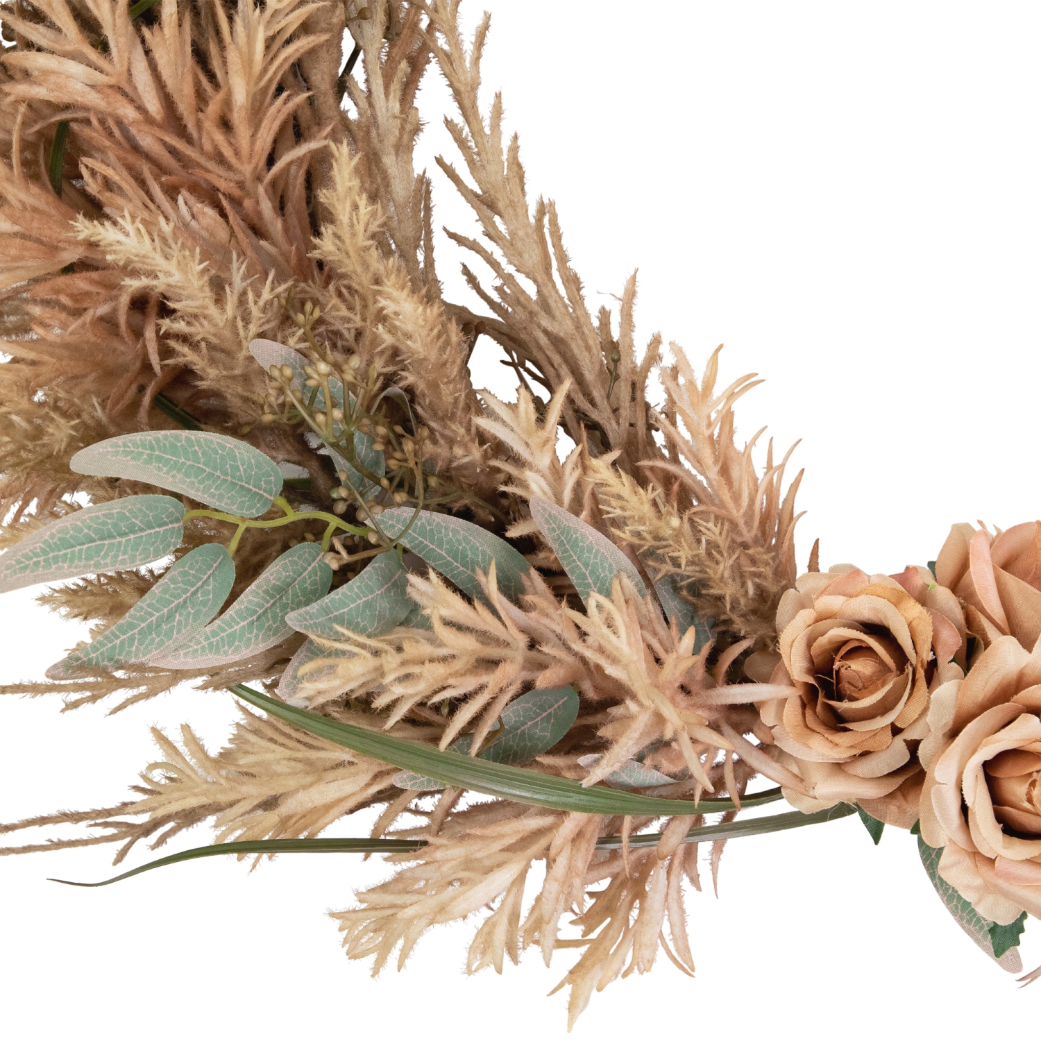 Fall Harvest Pale Rose and Thistle with Foliage Artificial Wreath, 24-Inch, Unlit