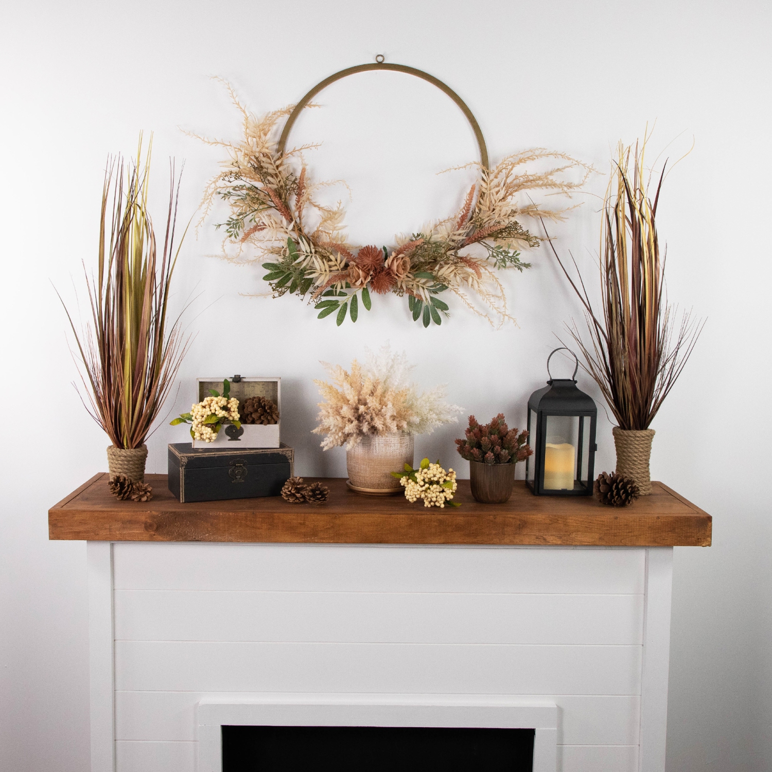 Fall Harvest Pale Roses with Foliage Artificial Wreath, 24-Inch, Unlit