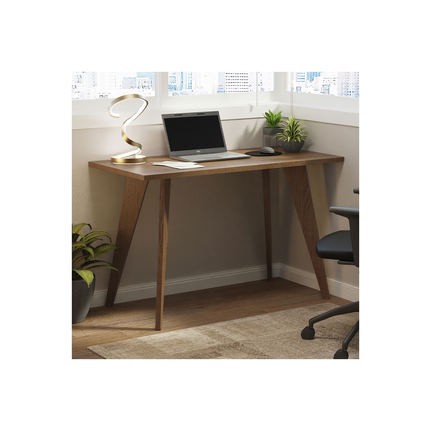 Bureau moderne d'ordinateur de 47 po Madesa, poste de travail de bureau, unité élégante en bois, 47 po - brun