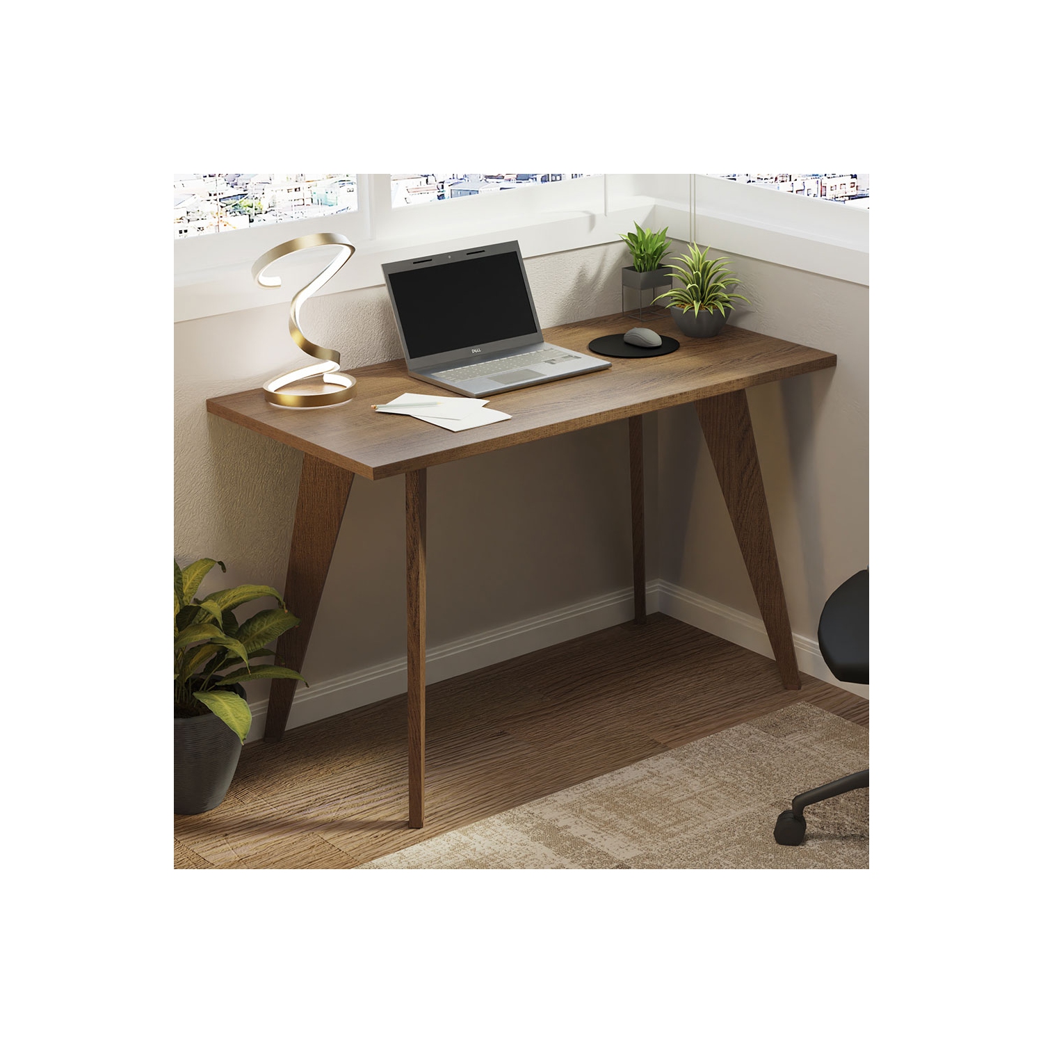 Bureau moderne d'ordinateur de 47 po Madesa, poste de travail de bureau, unité élégante en bois, 47 po - brun