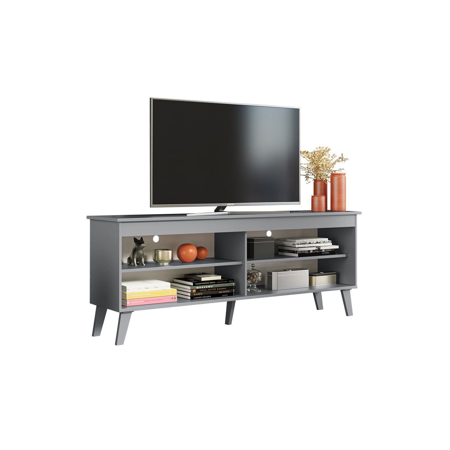 Madesa TV Stand Unit with 4 Shelves and Cable Management for 55, 65 Inch Media Console Entertainment Center Modern Wooden Television Cabinet - Gray