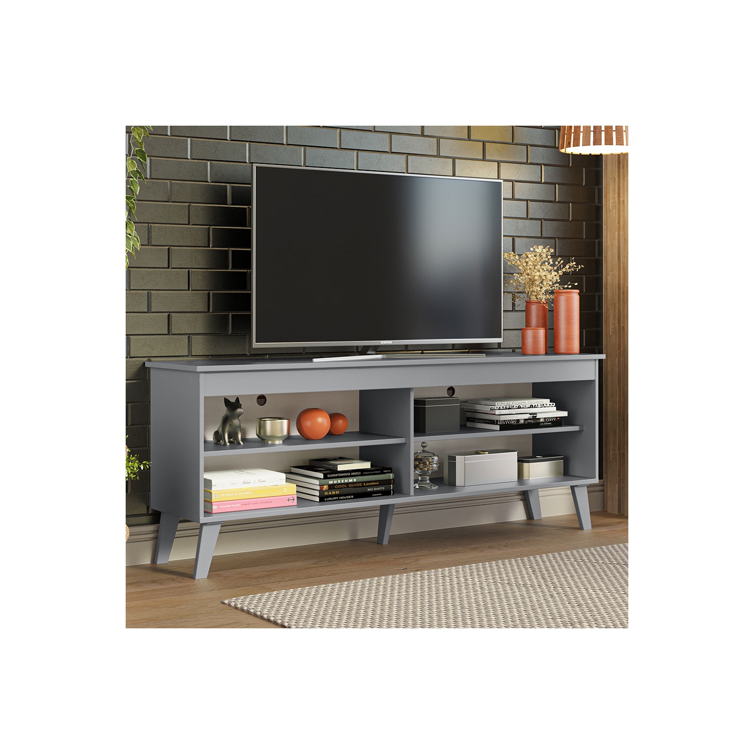 Madesa TV Stand Unit with 4 Shelves and Cable Management for 55, 65 Inch Media Console Entertainment Center Modern Wooden Television Cabinet - Gray
