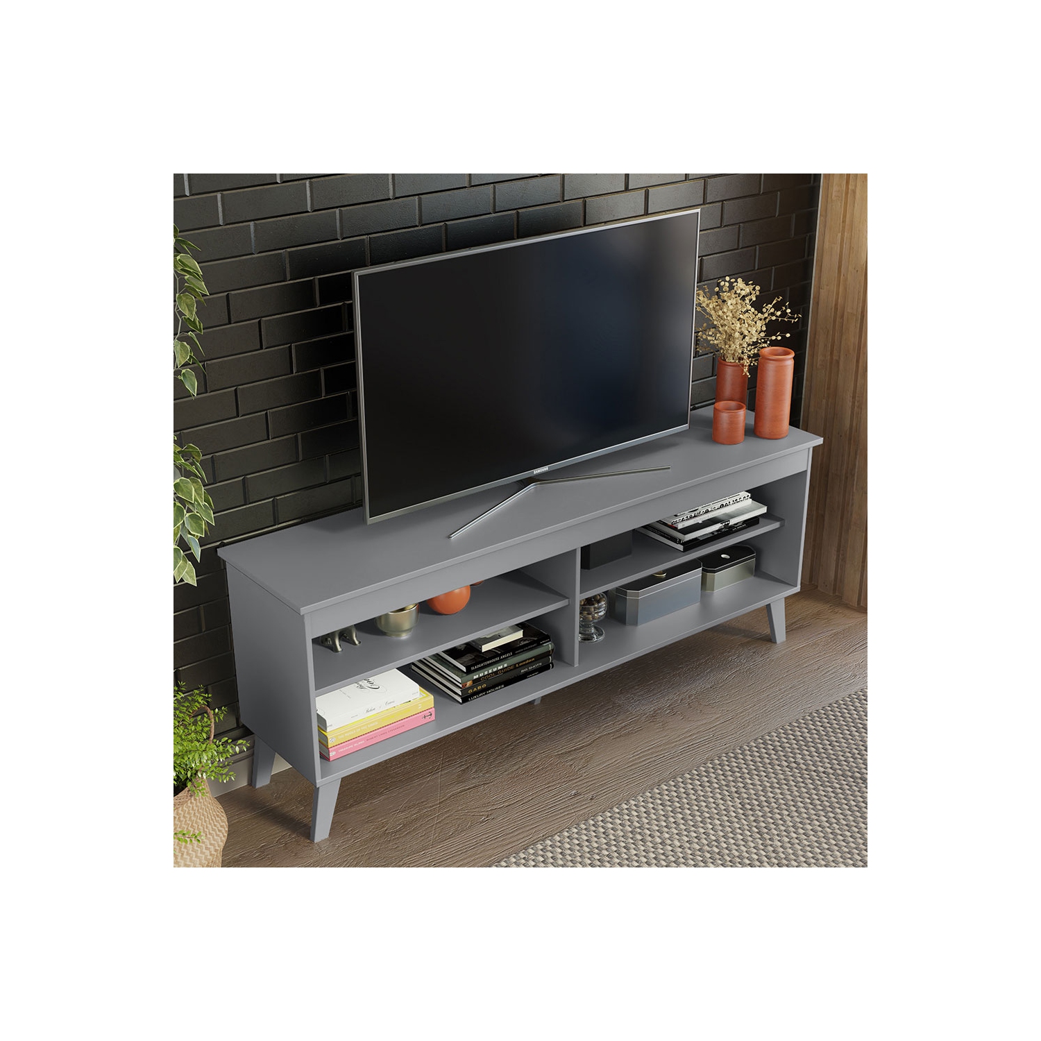 Madesa TV Stand Unit with 4 Shelves and Cable Management for 55, 65 Inch Media Console Entertainment Center Modern Wooden Television Cabinet - Gray