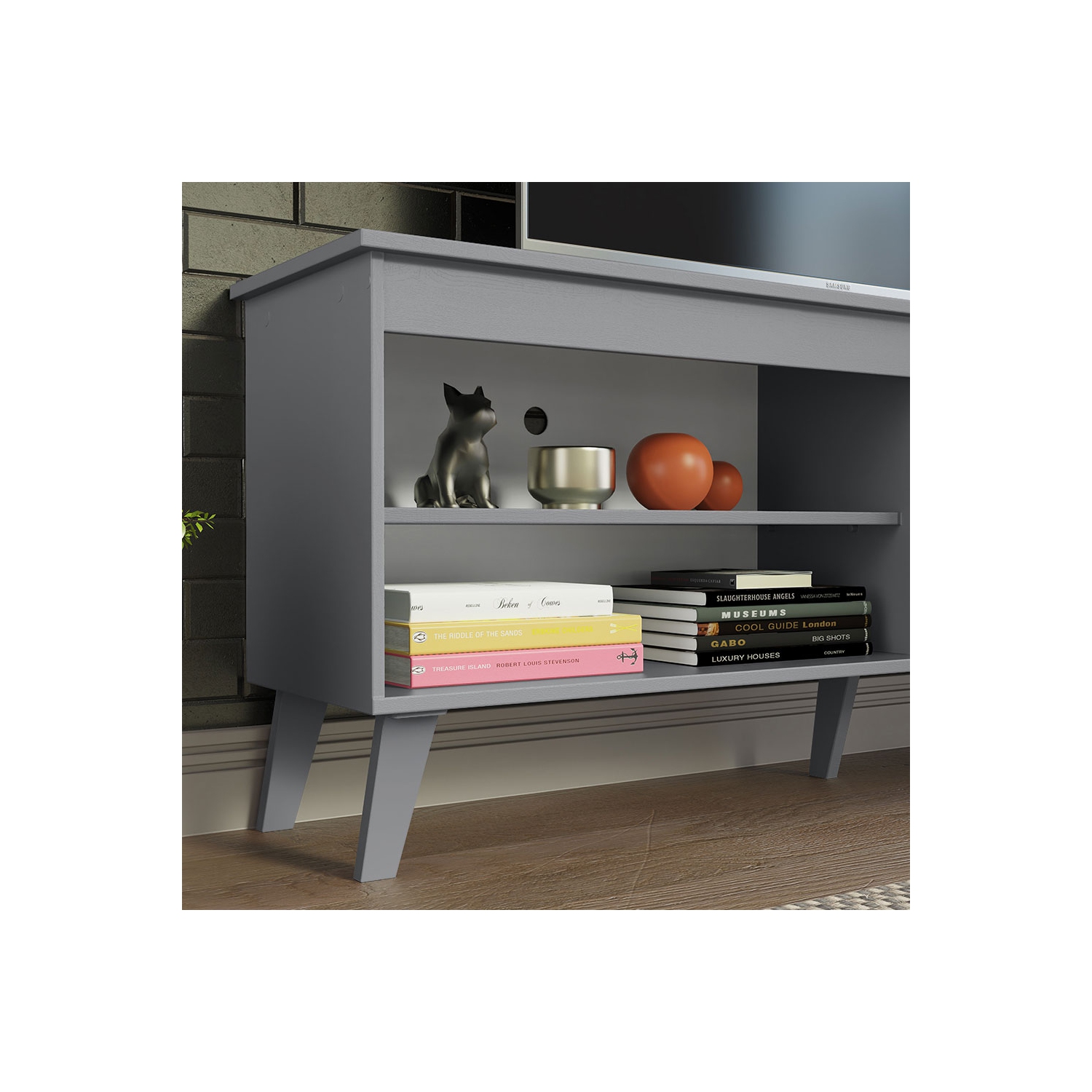 Madesa TV Stand Unit with 4 Shelves and Cable Management for 55, 65 Inch Media Console Entertainment Center Modern Wooden Television Cabinet - Gray