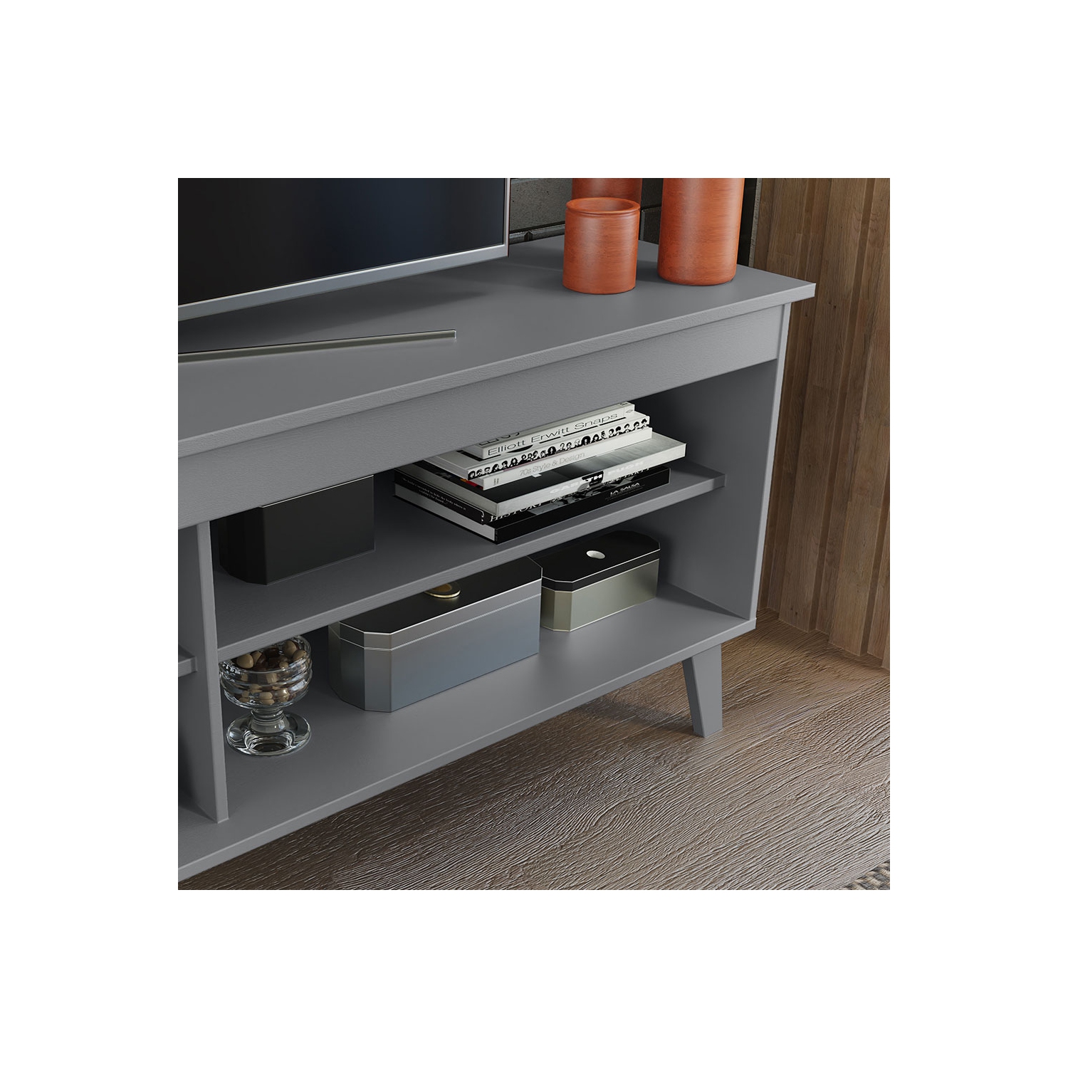 Madesa TV Stand Unit with 4 Shelves and Cable Management for 55, 65 Inch Media Console Entertainment Center Modern Wooden Television Cabinet - Gray