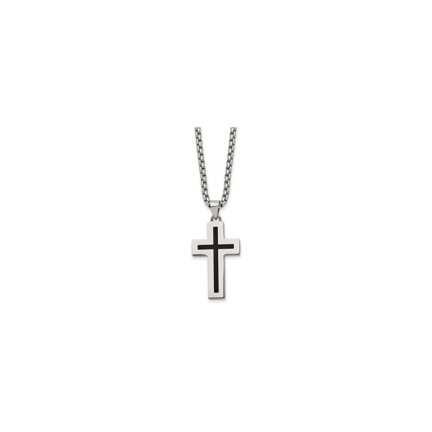 Mens Stainless Steel Black Enamel Cross Pendant Necklace with Chain