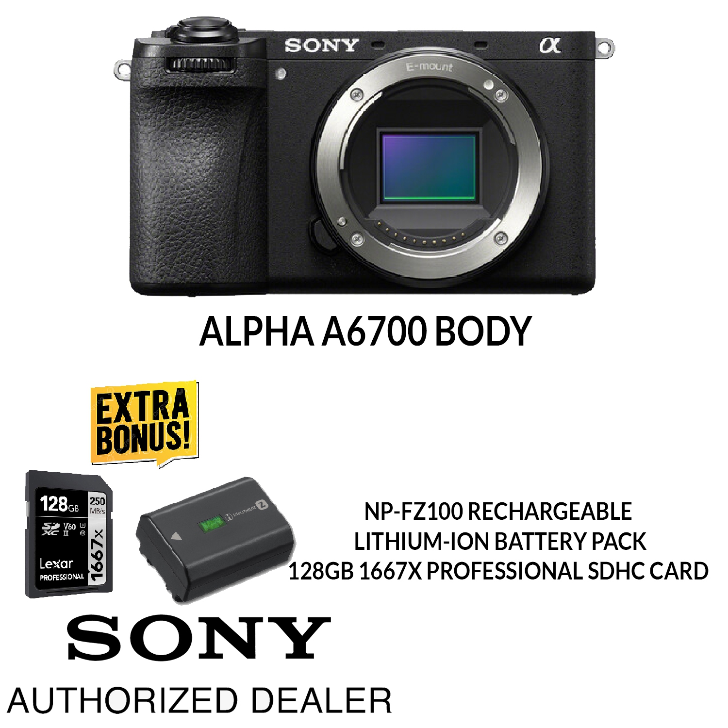 Sony a6700 Body BONUS 128GB Card & NP-FZ100 Battery. SONY Canada Authorized