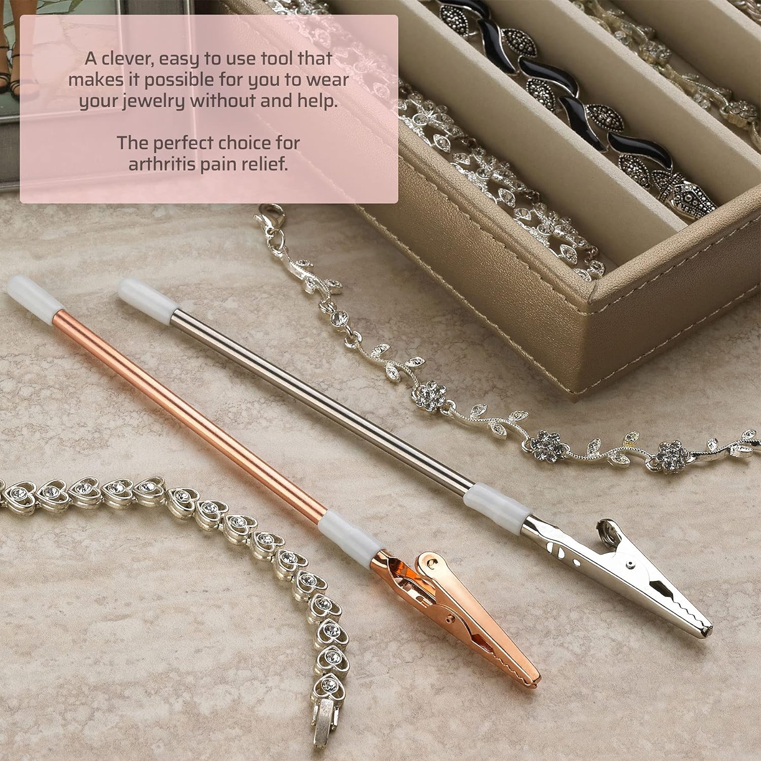 Jewelry Helper - 6" Fastening and Hooking Tool for Bracelets, Watches, Necklaces and Clasps or Closures - Buddy Helps Prevent Wrist Strain for