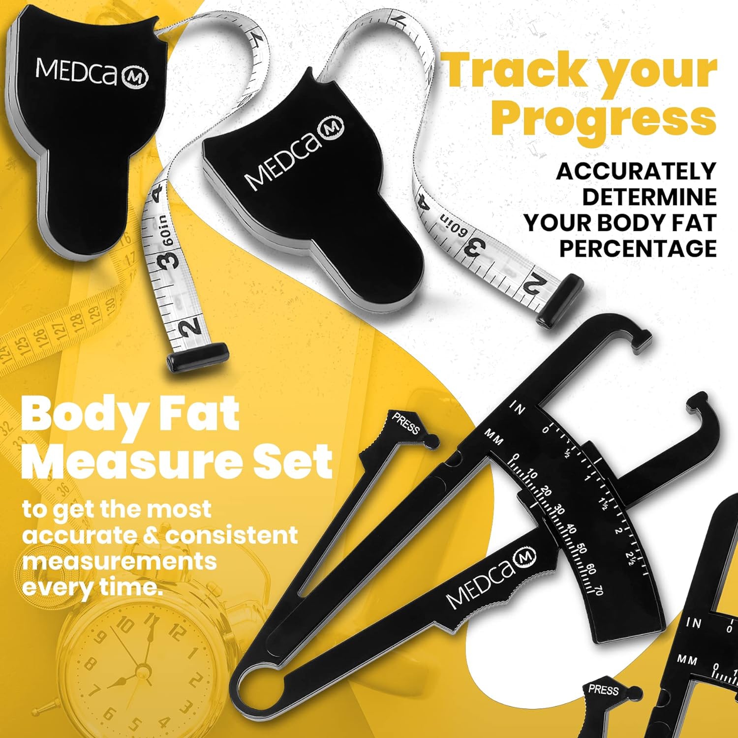 Ruban à mesurer et pied à coulisse pour ensemble de corps - - analyseur de graisse corporelle à pli cutané et outil de mesure de l'IMC par Medca