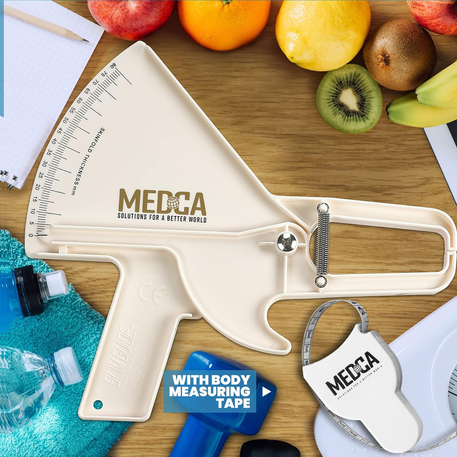 Pro Skinfold Caliper and Body Measurement Tape - Precision Body Fat Tool Plus BMI Chart - Accurately Measure and Gauge Body Fat Help Track Weight