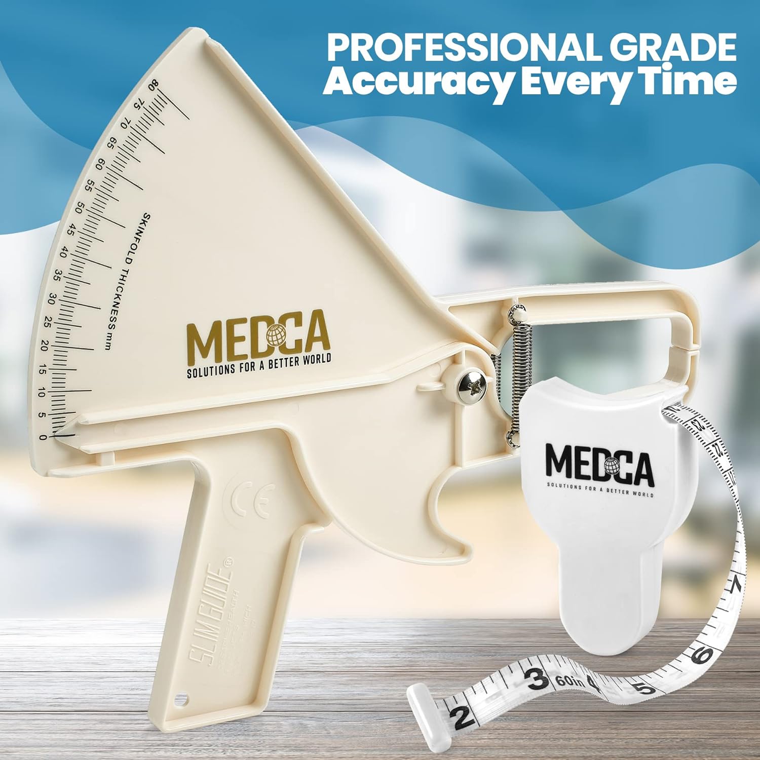 Pro Skinfold Caliper and Body Measurement Tape - Precision Body Fat Tool Plus BMI Chart - Accurately Measure and Gauge Body Fat Help Track Weight