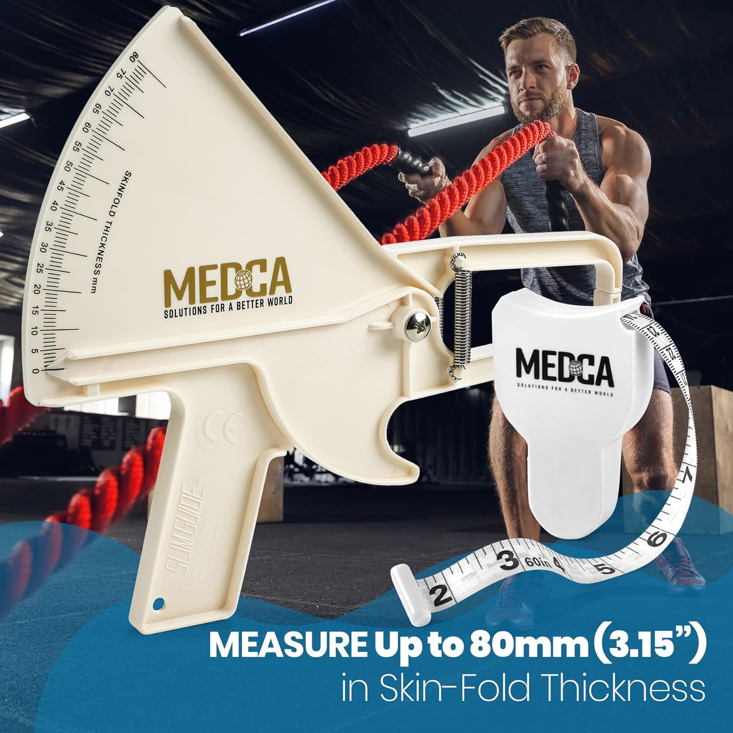 Pro Skinfold Caliper and Body Measurement Tape - Precision Body Fat Tool Plus BMI Chart - Accurately Measure and Gauge Body Fat Help Track Weight