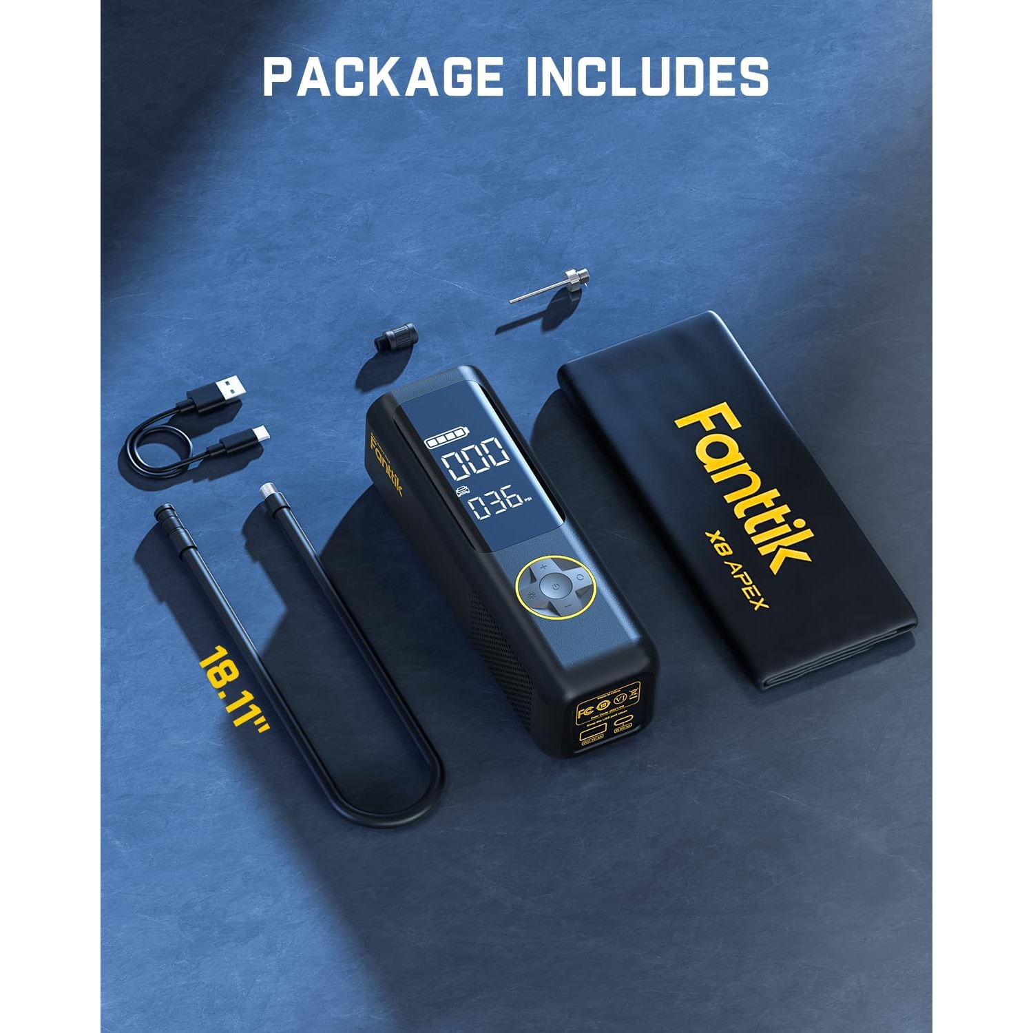 Compresseur d'air portatif Fantatik X8 APEX, gonflage 2X fois plus rapide, gonfleur de pneus sans fil 150&nbsp;lb/po² avec écran double LCD, adapté