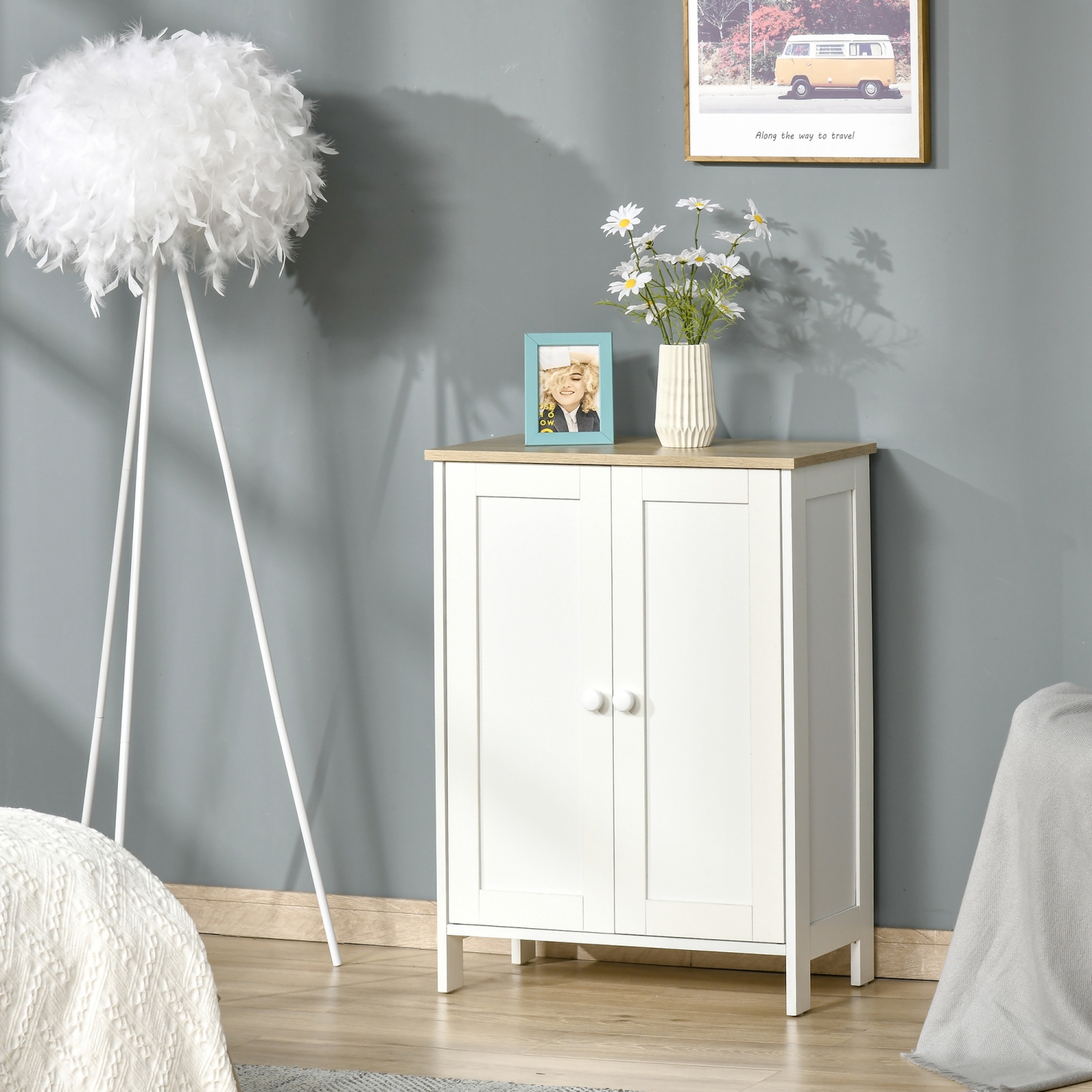 HOMCOM – Armoire de rangement à deux portes, 2 tablettes réglables et dessus de table en bois, blanc