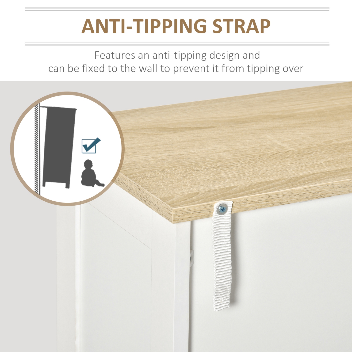 HOMCOM – Armoire de rangement à deux portes, 2 tablettes réglables et dessus de table en bois, blanc