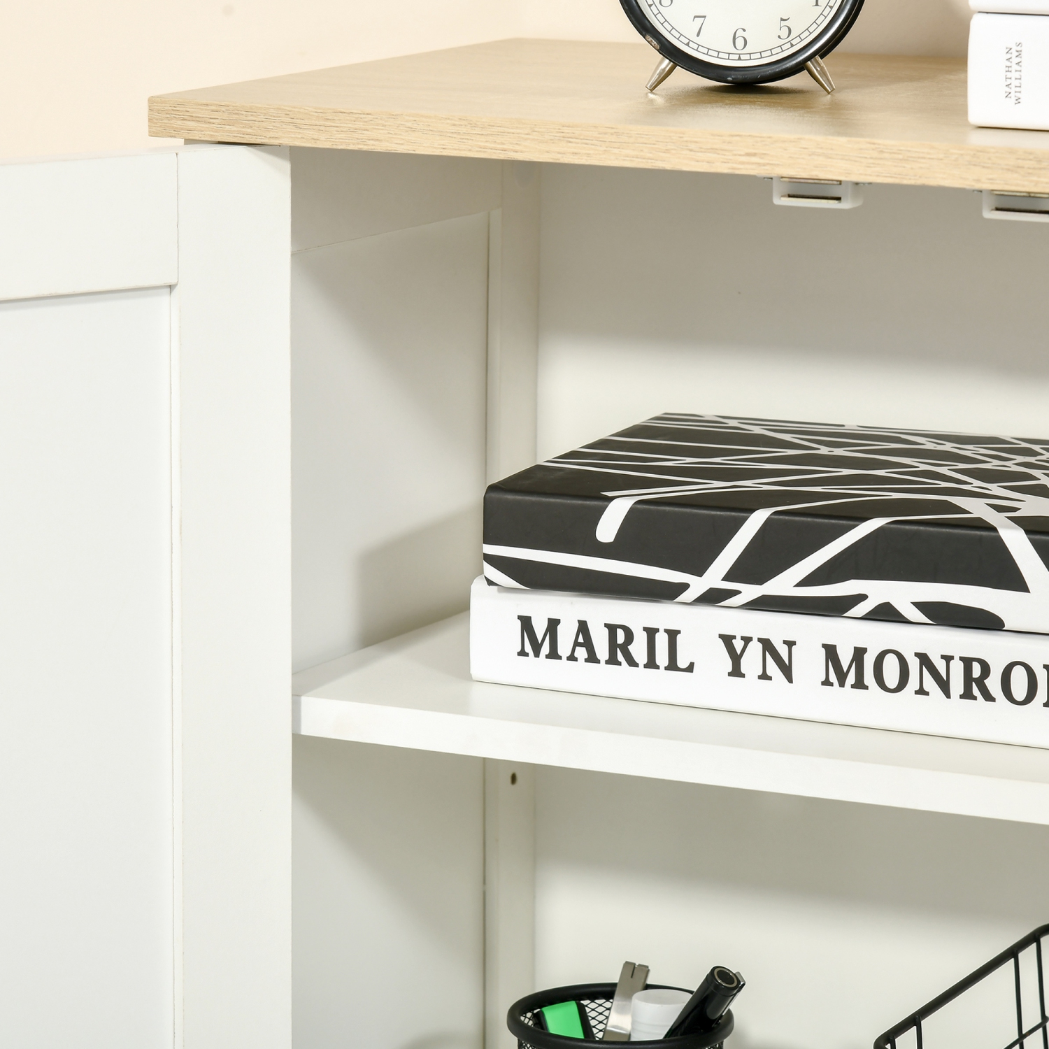 HOMCOM – Armoire de rangement à deux portes, 2 tablettes réglables et dessus de table en bois, blanc