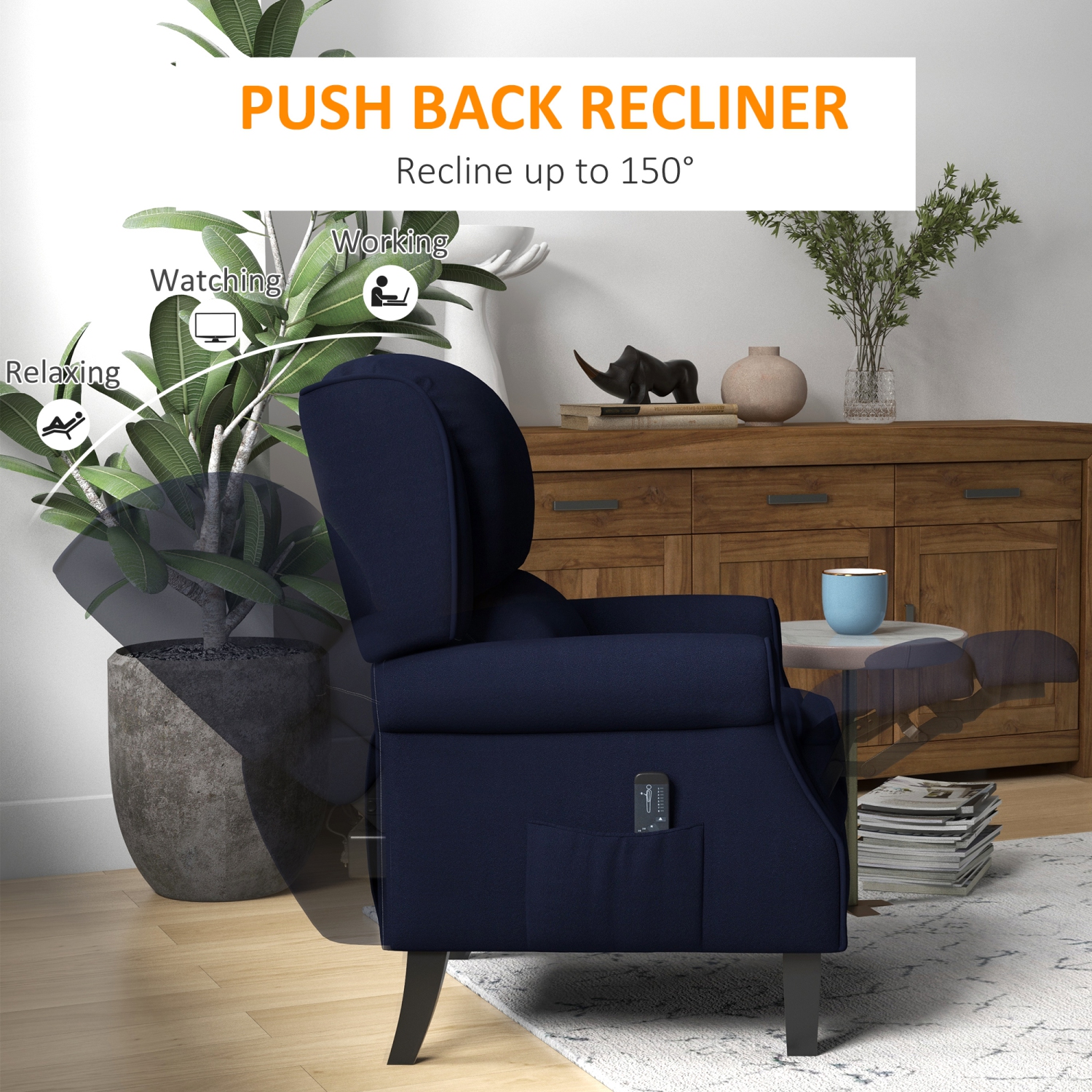 HOMCOM Massage Recliner Chair for Living Room, Push Back Recliner Sofa, Suede Wingback Reclining Chair with Extendable Footrest, Wood Legs, Remote