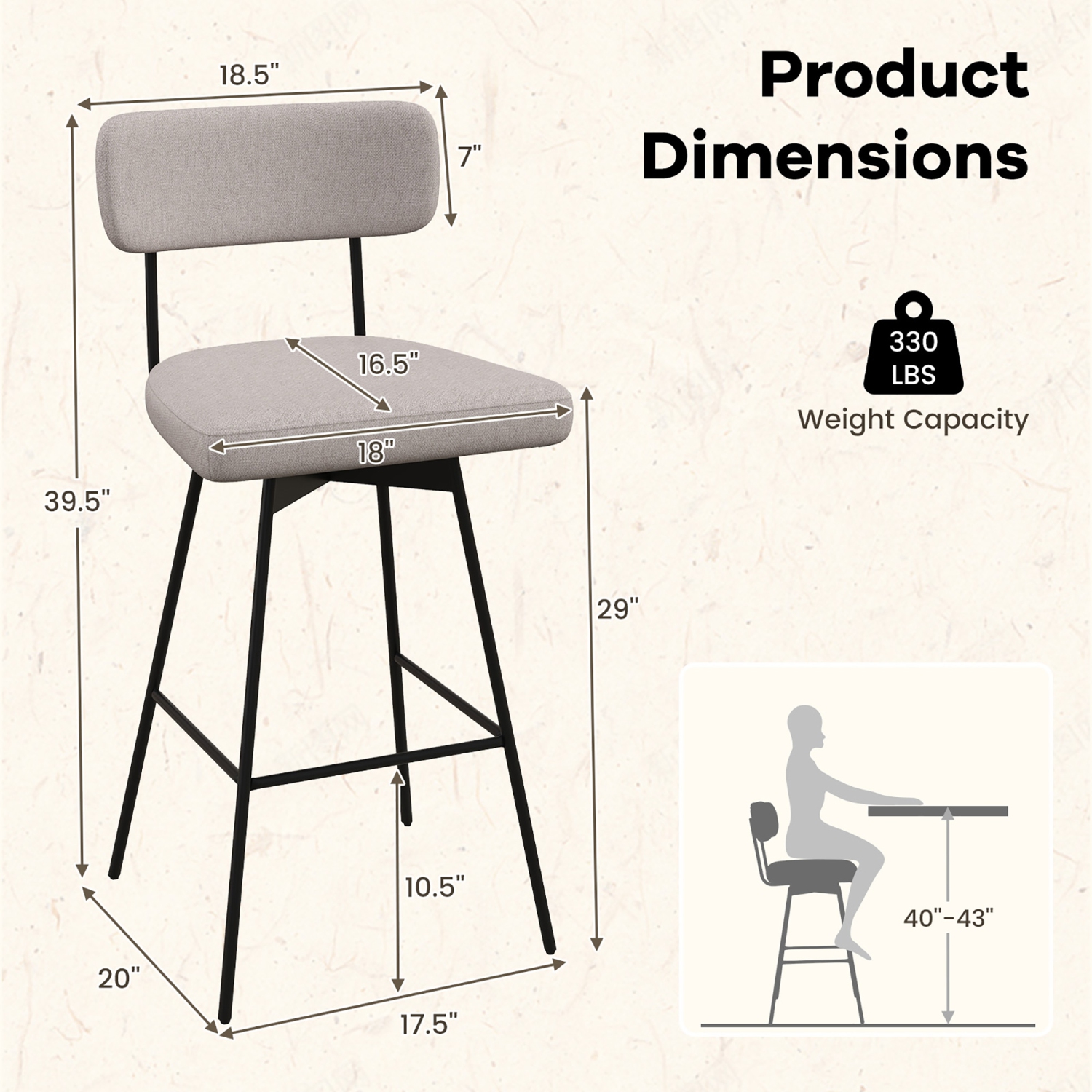 Gymax 2PCS Swivel Bar Stool 29'' Upholstered Bar Height Dining Chair w/ Footrest