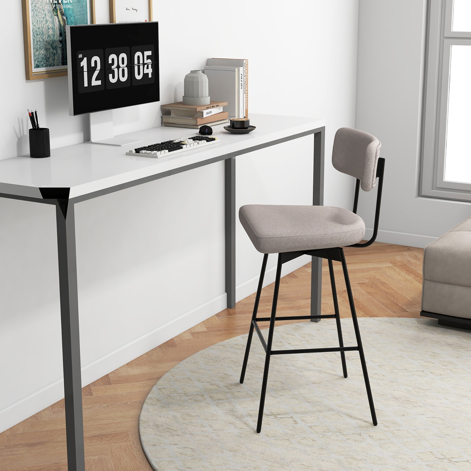 Gymax 2PCS Swivel Bar Stool 29'' Upholstered Bar Height Dining Chair w/ Footrest