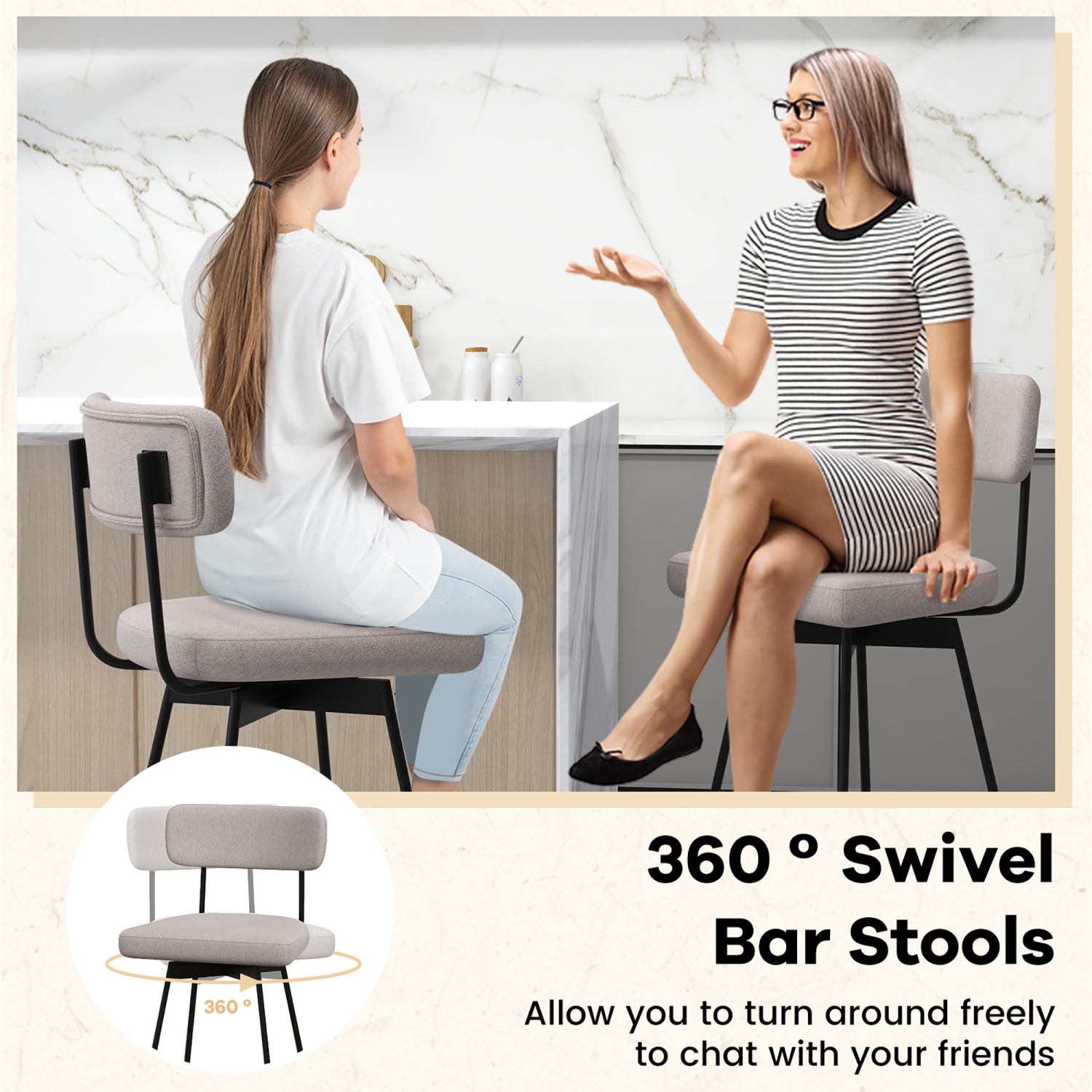 Gymax 2PCS Swivel Bar Stool 29'' Upholstered Bar Height Dining Chair w/ Footrest