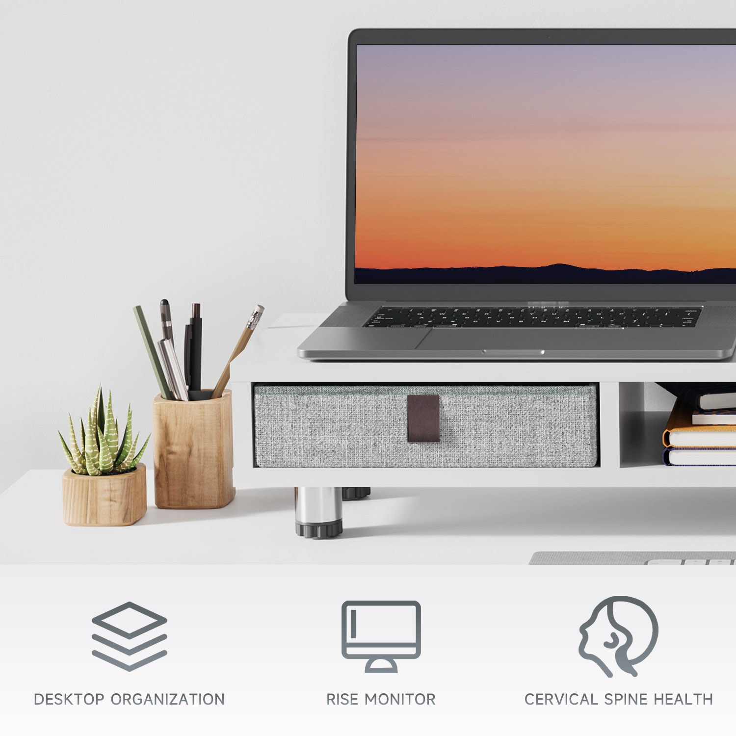 Fenge Monitor Stand, Dual Monitor Stand with 2 Drawers, Monitor Riser for 2 Monitors