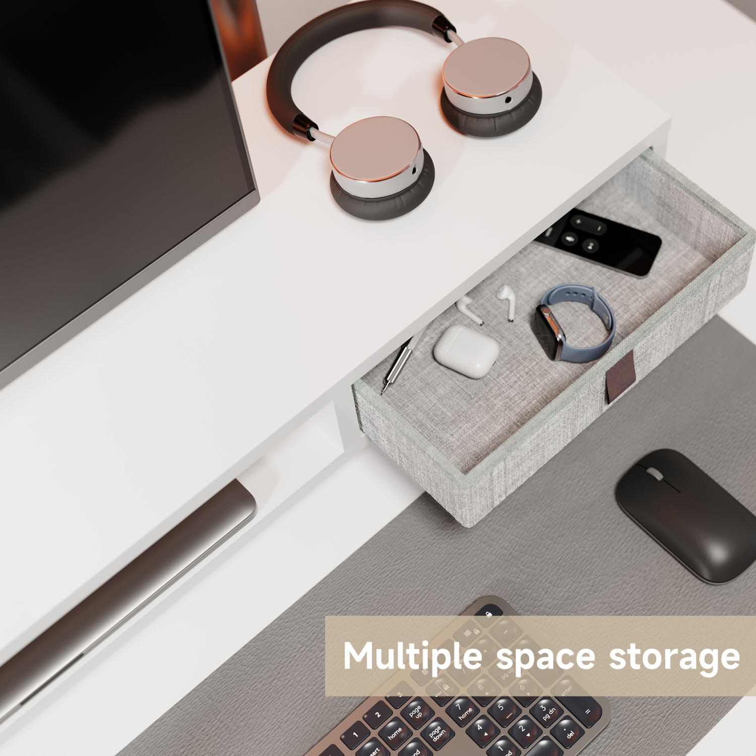 Fenge Monitor Stand, Dual Monitor Stand with 2 Drawers, Monitor Riser for 2 Monitors