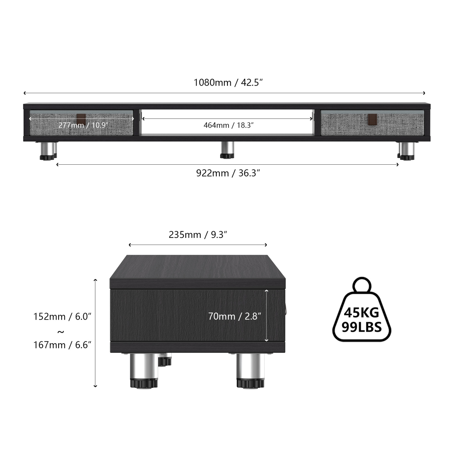 Fenge Monitor Stand, Dual Monitor Stand with 2 Drawers, Monitor Riser for 2 Monitors