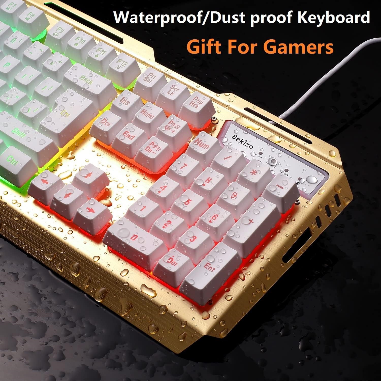 Gold Iron Gaming Keyboard and Mouse Combo, Color Change Gamer Keyboard, RGB LED Keyboard, PC Gaming Mouse, Wired Keyboard White Raised Key, for Xbox