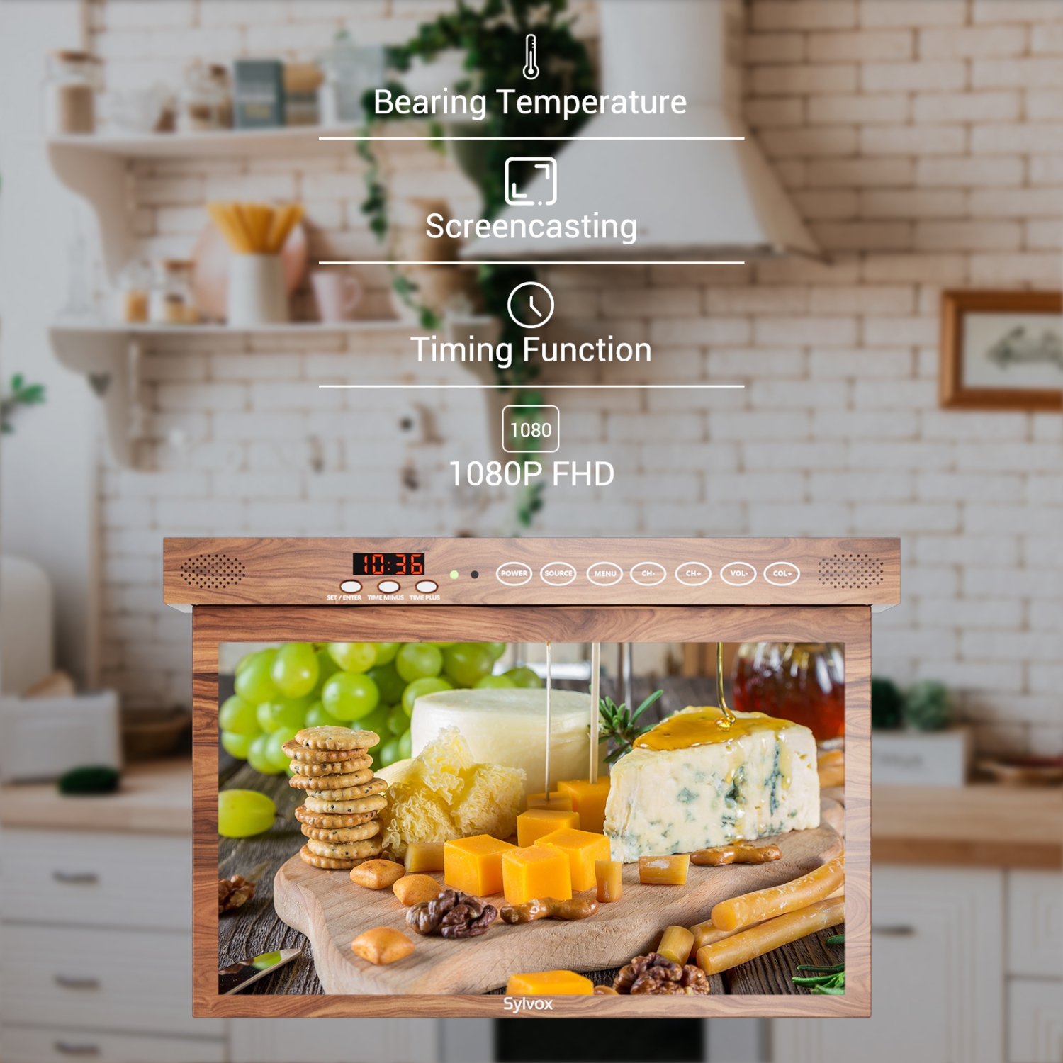 SYLVOX 15.6 inch Smart Kitchen TV, 1080P FHD Under Cabinet TV, Smart Android TV Built-in Google Play, Support Google Assistant WiFi Bluetooth